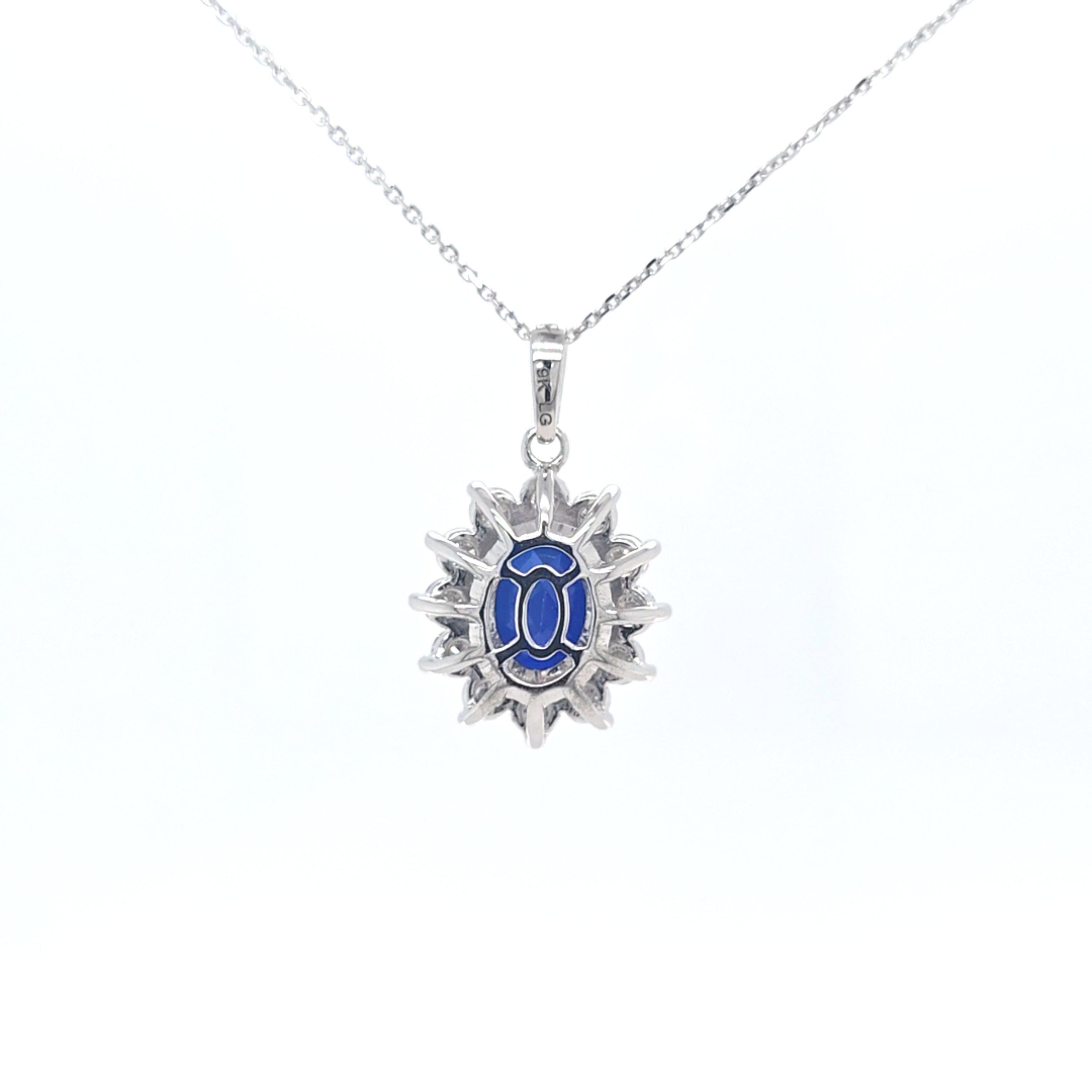 2.63ct LAB Sapphire and LAB Diamond Cluster Pendant in 9ct White Gold with Chain - Montpellier Jewellers