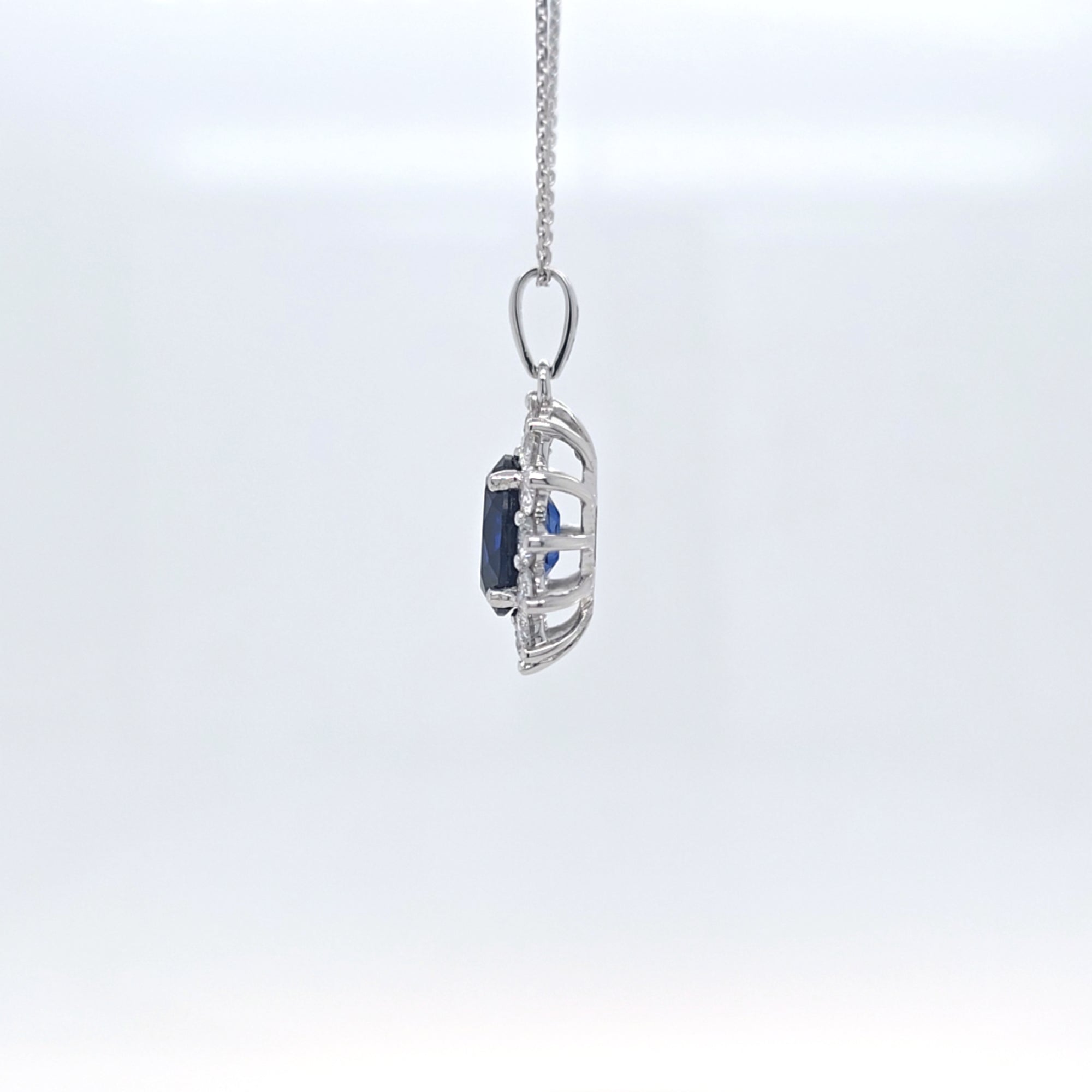 2.63ct LAB Sapphire and LAB Diamond Cluster Pendant in 9ct White Gold with Chain