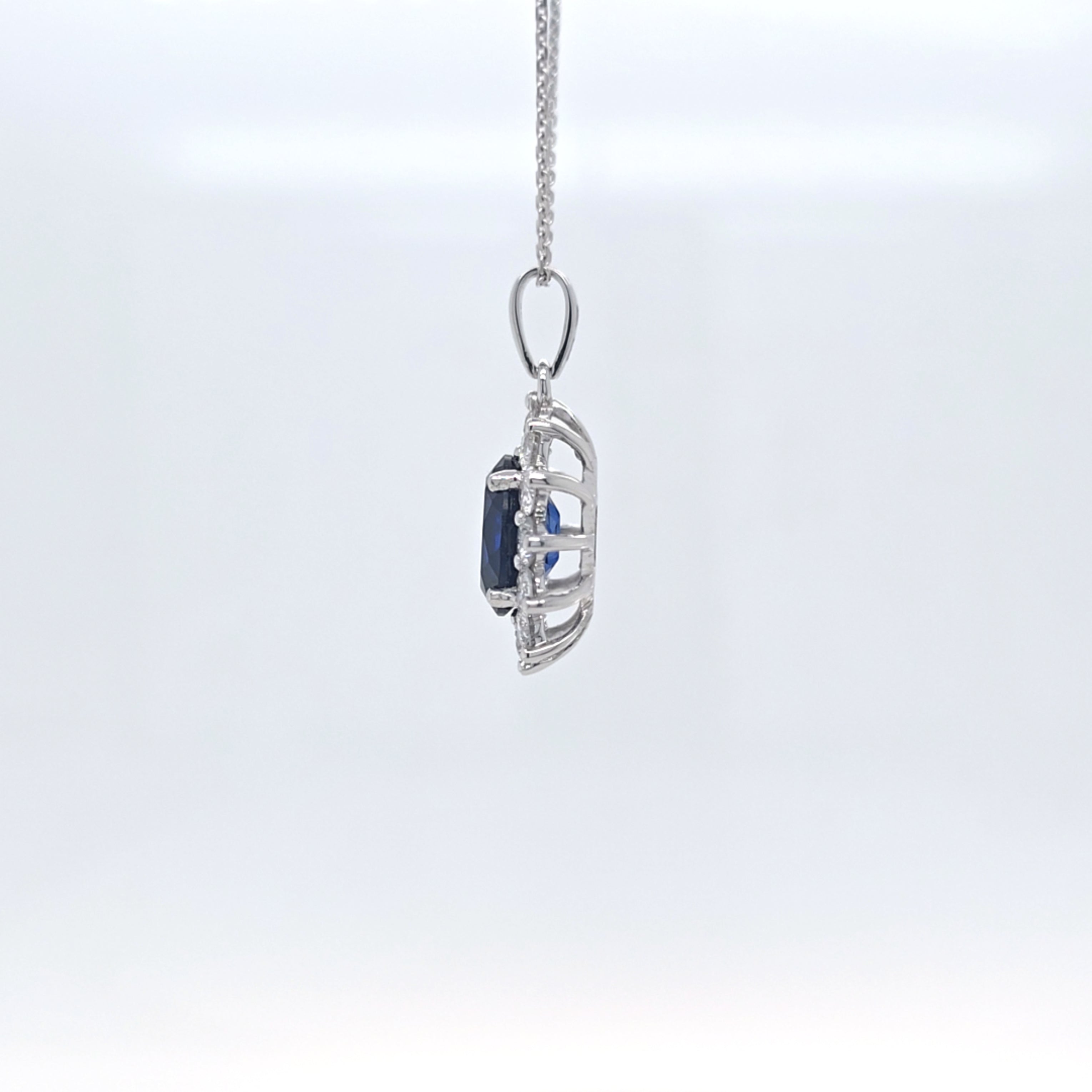 2.63ct LAB Sapphire and LAB Diamond Cluster Pendant in 9ct White Gold with Chain - Montpellier Jewellers