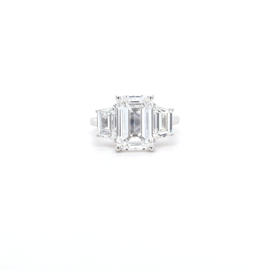 IGI 4.05ct D/VS1 Emerald Cut LAB Diamond Solitaire Ring with Trapezoid Side Stones Set in Platinum