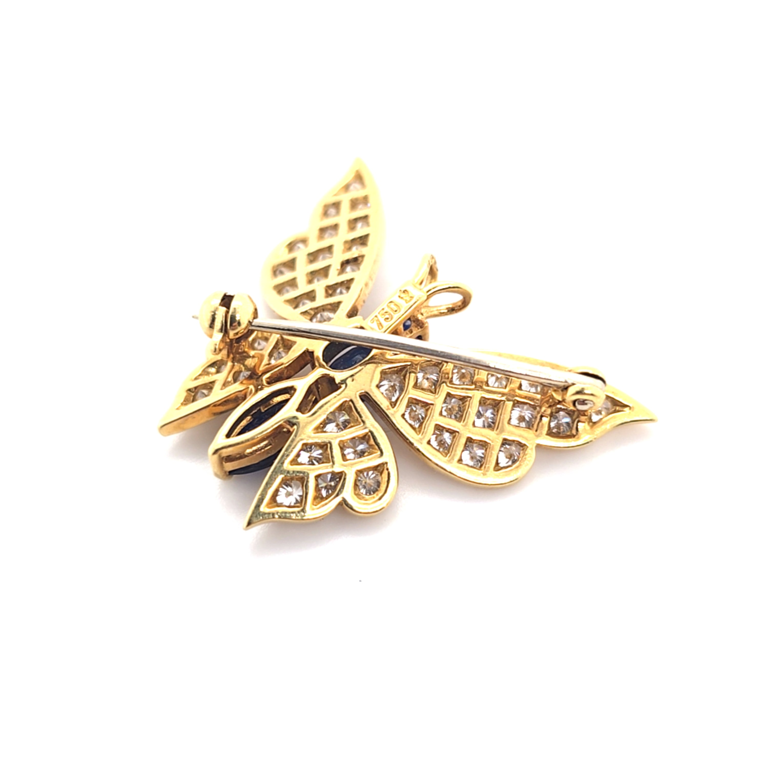 18ct Gold Sapphire and Diamond Butterfly Brooch - Montpellier Jewellers
