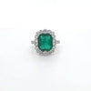 3.86ct Emerald and Diamond Cluster Ring with Diamond Shoulders Set in Platinum