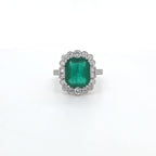 3.86ct Emerald and Diamond Cluster Ring with Diamond Shoulders Set in Platinum