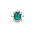 3.86ct Emerald and Diamond Cluster Ring with Diamond Shoulders Set in Platinum - Montpellier Jewellers