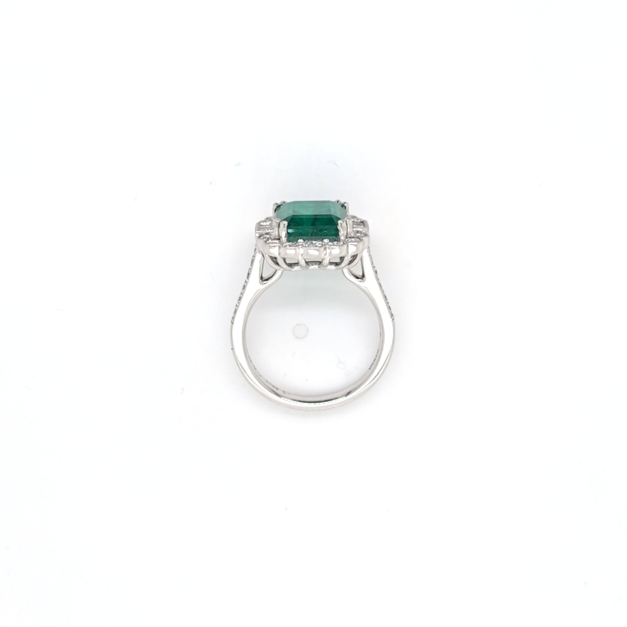 3.86ct Emerald and Diamond Cluster Ring with Diamond Shoulders Set in Platinum