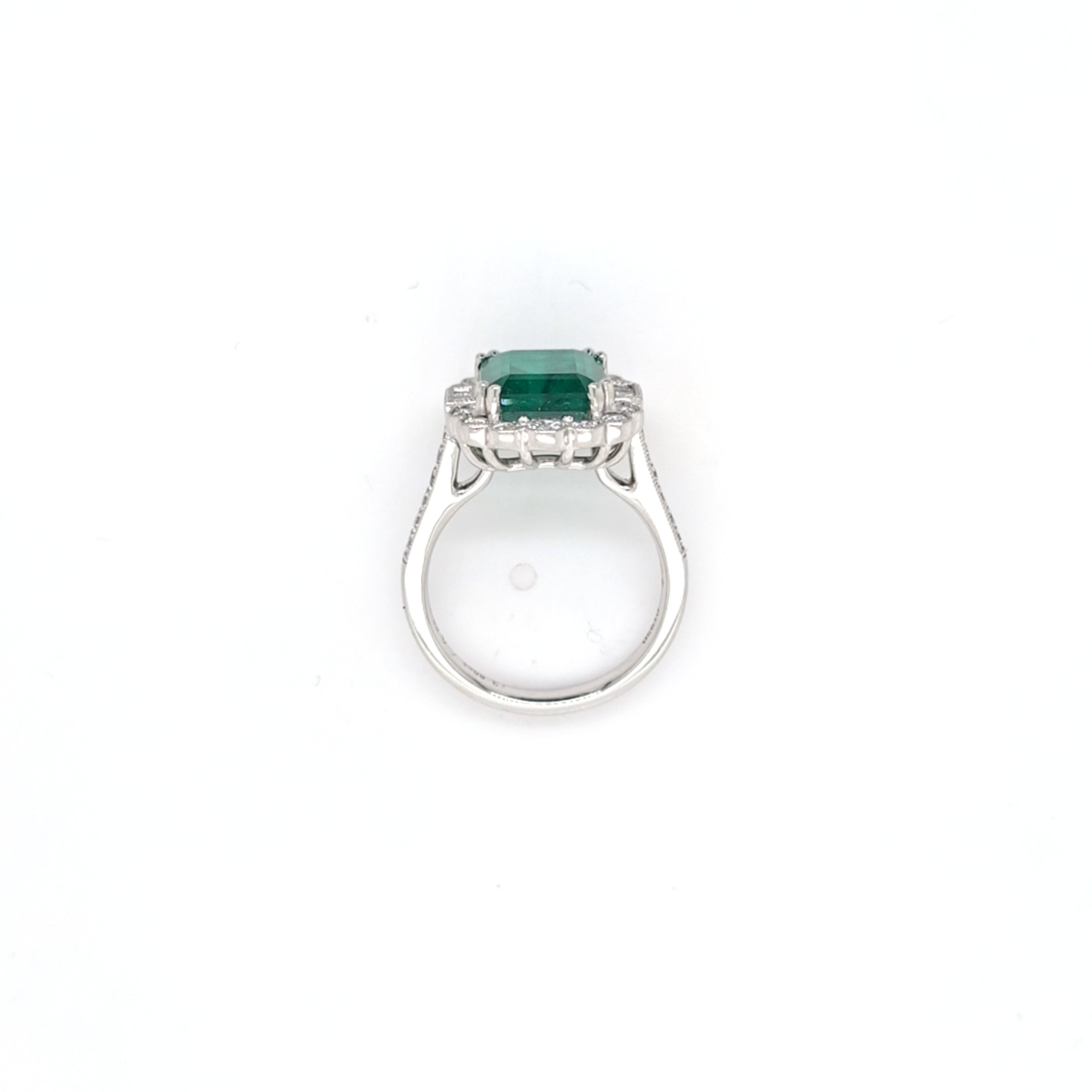 3.86ct Emerald and Diamond Cluster Ring with Diamond Shoulders Set in Platinum - Montpellier Jewellers