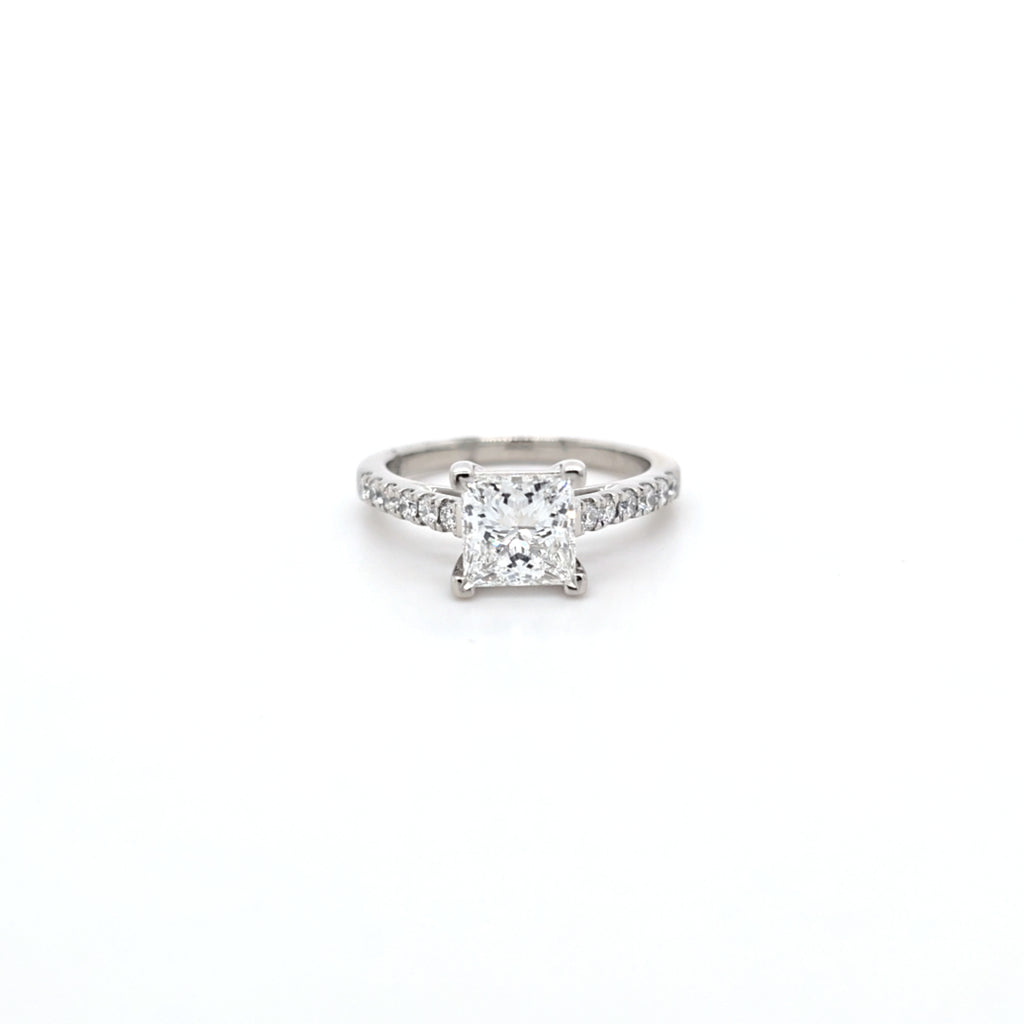 1.53ct D/VS2 LAB Princess Cut Diamond Ring with Diamond Shoulders set in Platinum