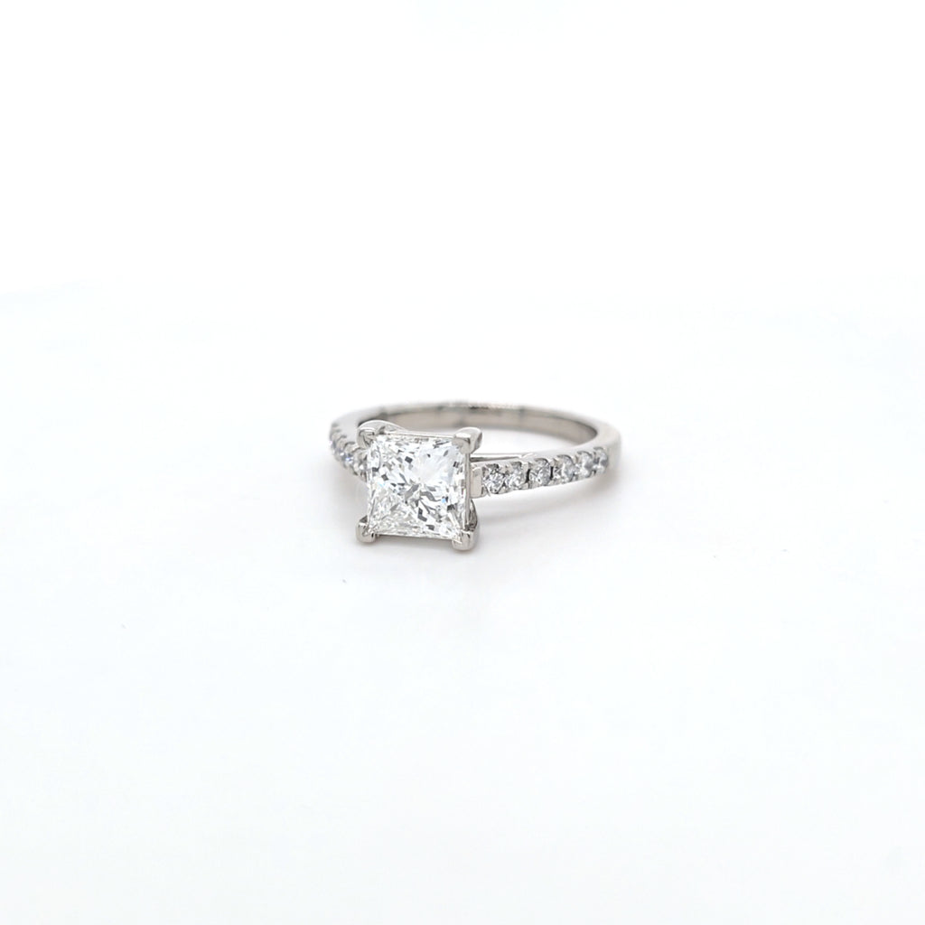 1.53ct D/VS2 LAB Princess Cut Diamond Ring with Diamond Shoulders set in Platinum