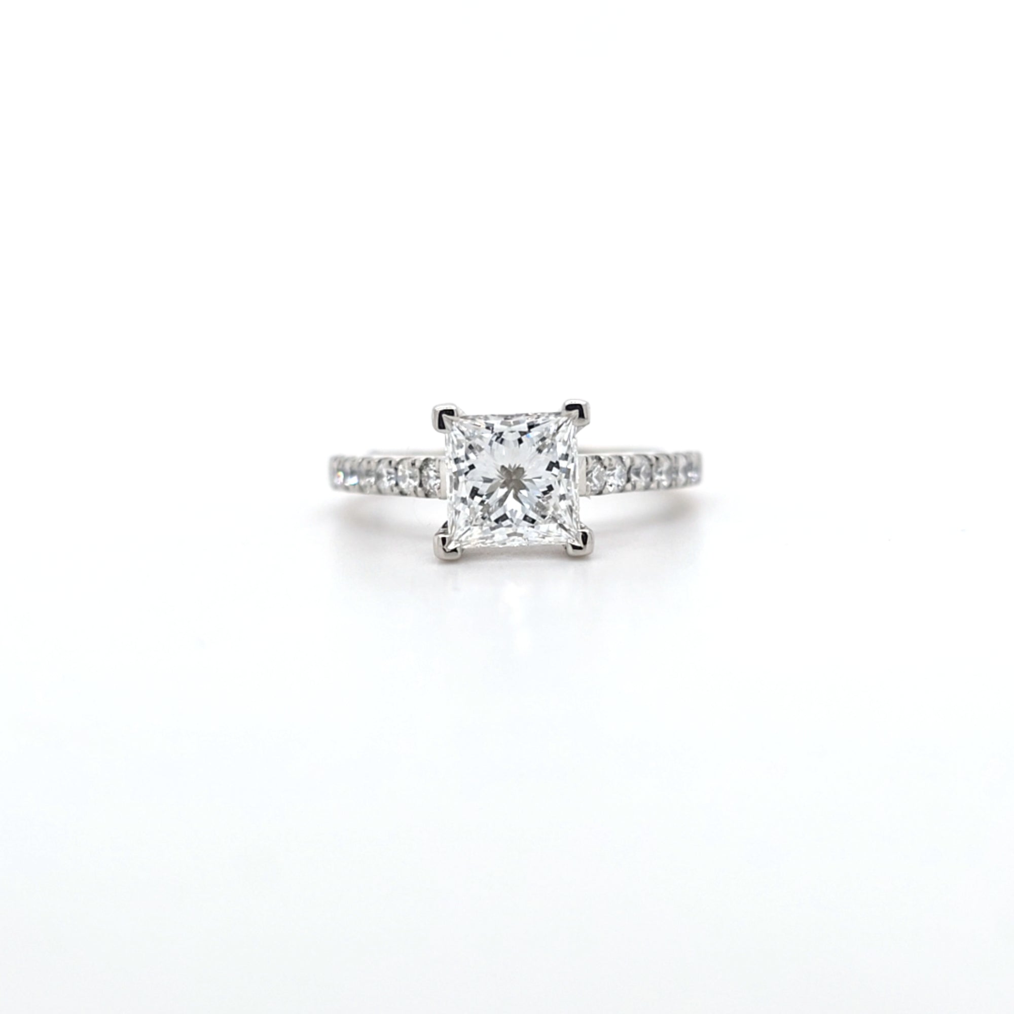 1.53ct D/VS2 LAB Princess Cut Diamond Ring with Diamond Shoulders set in Platinum