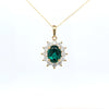 1.44ct LAB Emerald and LAB Diamond Cluster Pendant in 9ct Yellow Gold with Chain