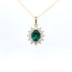 1.44ct LAB Emerald and LAB Diamond Cluster Pendant in 9ct Yellow Gold with Chain