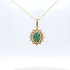 1.44ct LAB Emerald and LAB Diamond Cluster Pendant in 9ct Yellow Gold with Chain