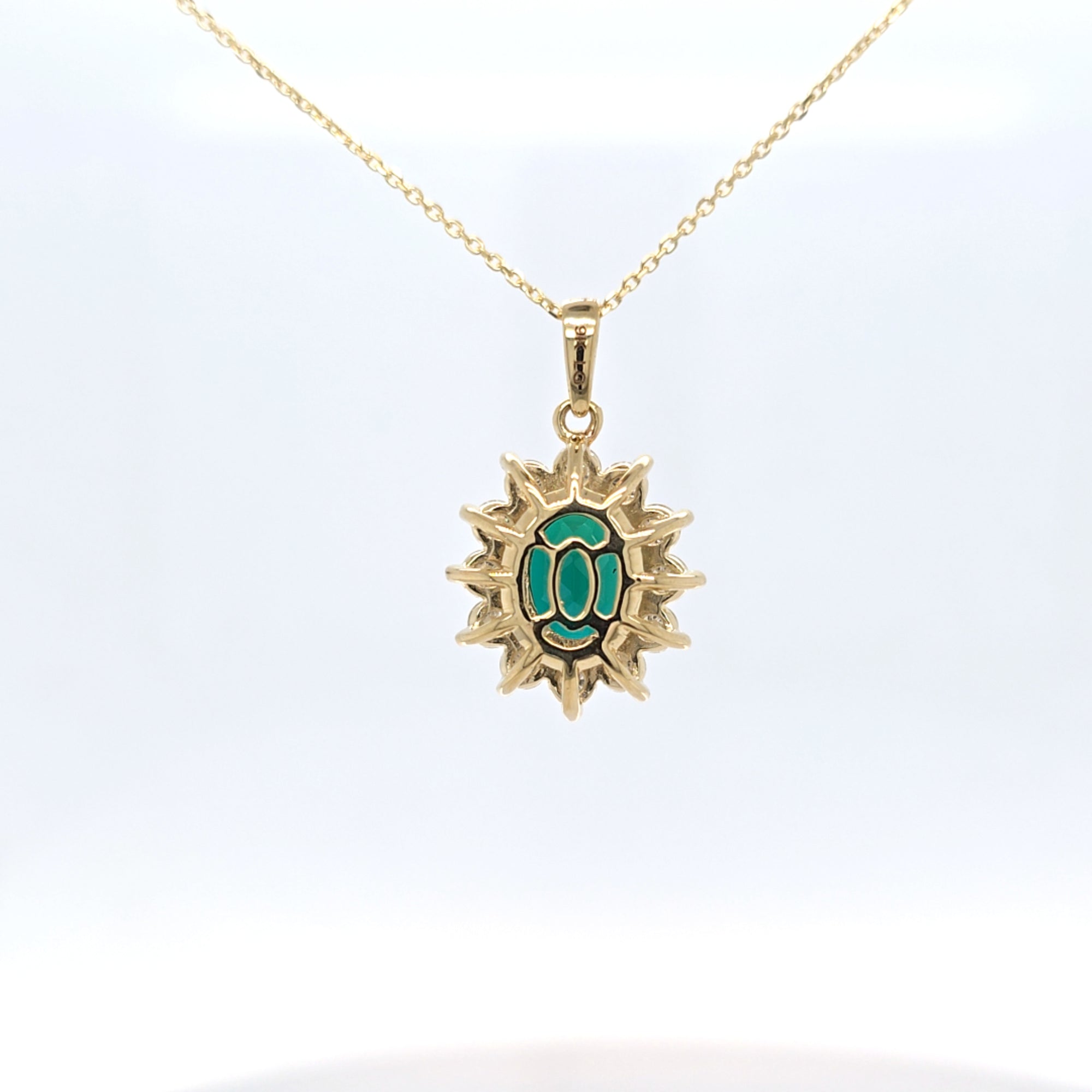 1.44ct LAB Emerald and LAB Diamond Cluster Pendant in 9ct Yellow Gold with Chain