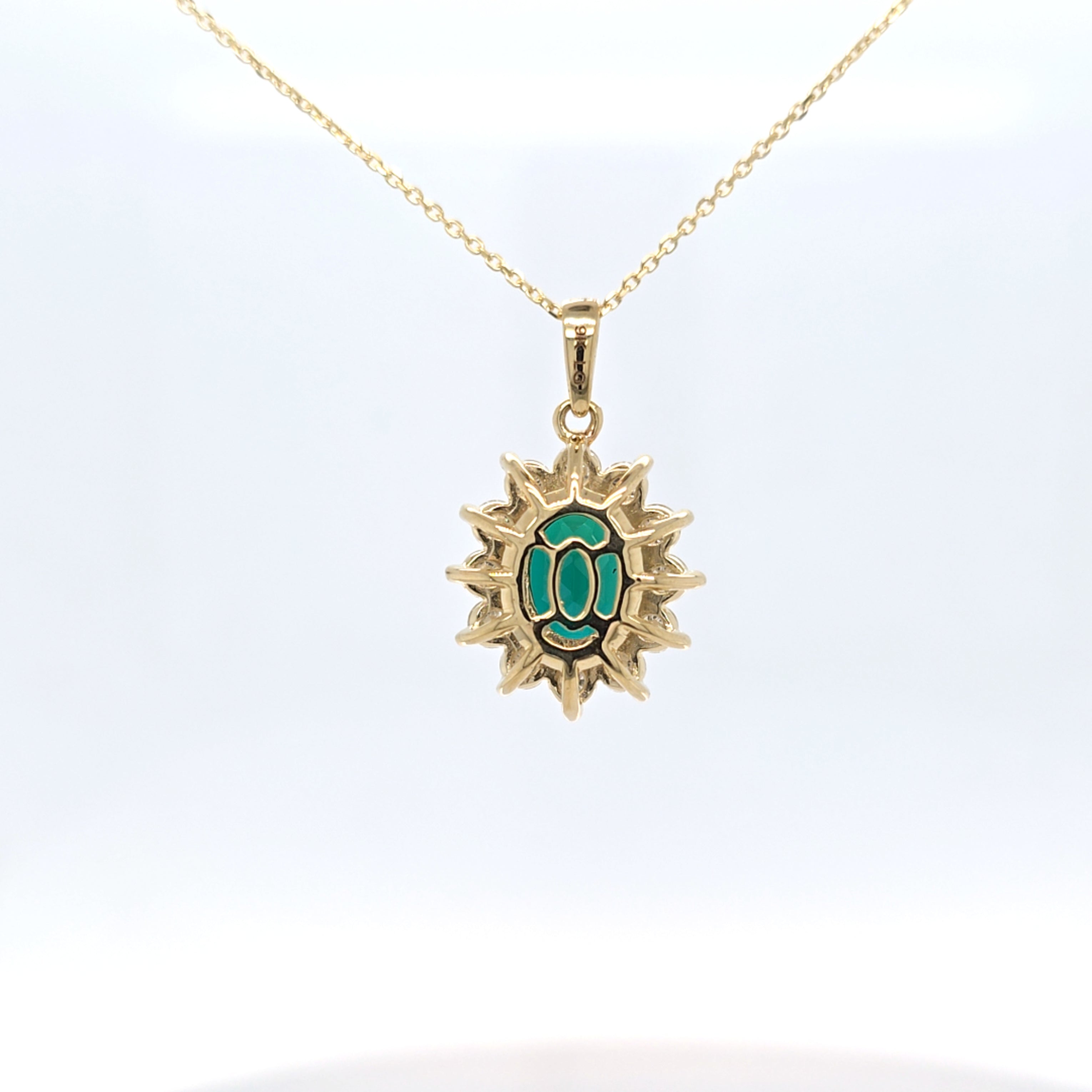 1.44ct LAB Emerald and LAB Diamond Cluster Pendant in 9ct Yellow Gold with Chain - Montpellier Jewellers