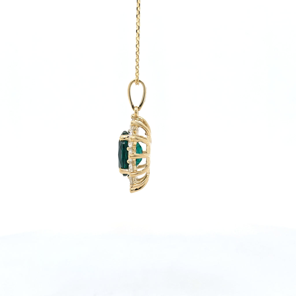 1.44ct LAB Emerald and LAB Diamond Cluster Pendant in 9ct Yellow Gold with Chain