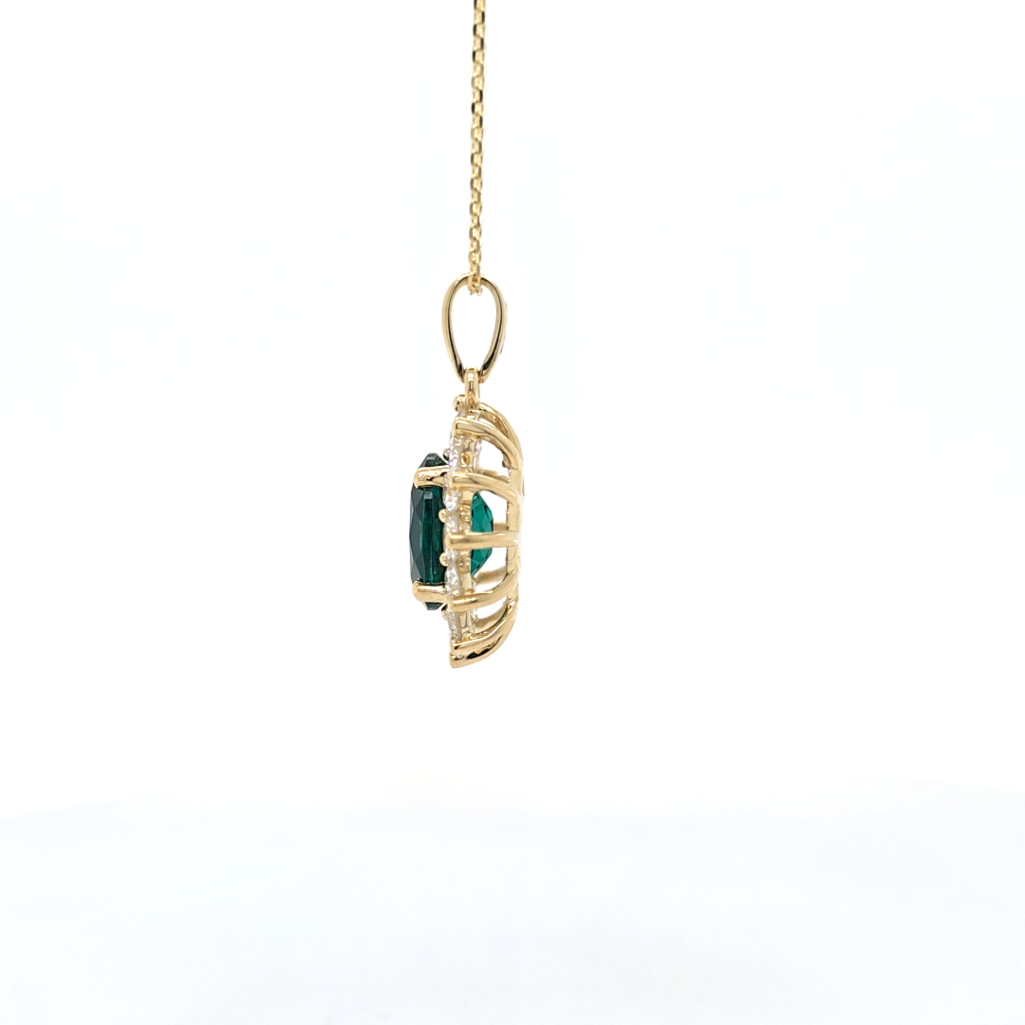 1.44ct LAB Emerald and LAB Diamond Cluster Pendant in 9ct Yellow Gold with Chain