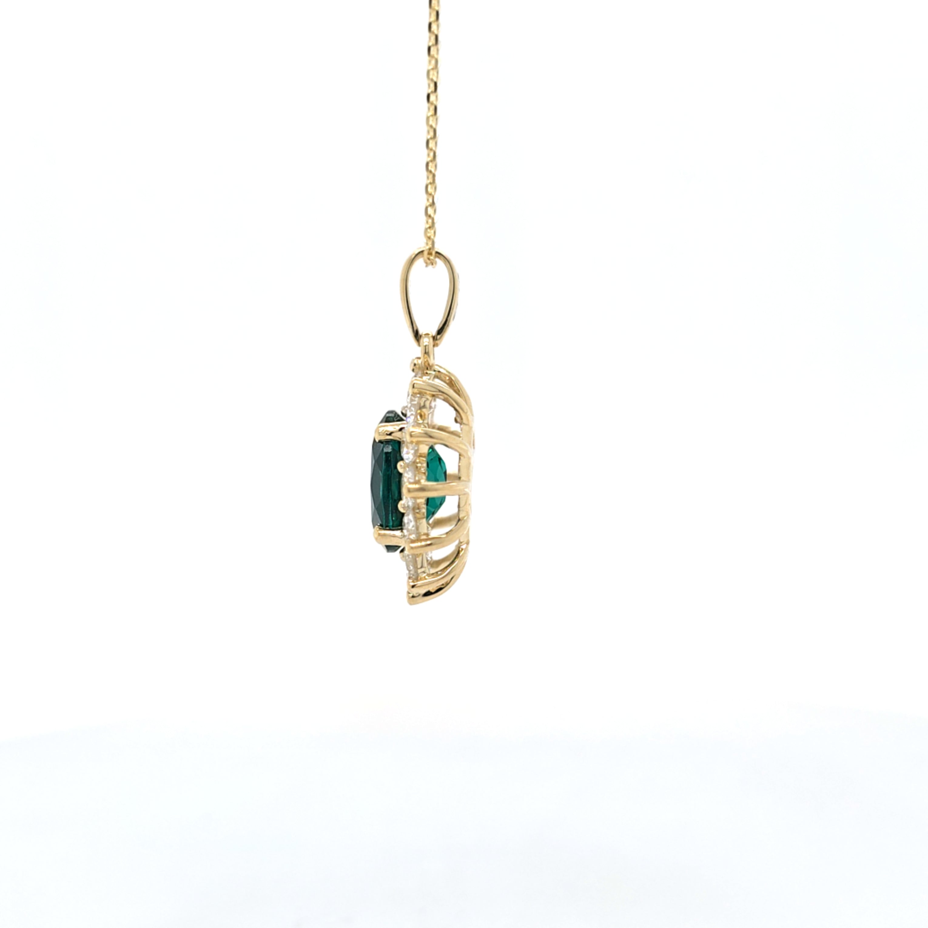 1.44ct LAB Emerald and LAB Diamond Cluster Pendant in 9ct Yellow Gold with Chain - Montpellier Jewellers