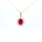 1.46ct LAB Ruby and LAB Diamond Cluster Pendant in 9ct Yellow Gold with Chain