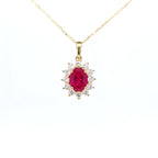 1.46ct LAB Ruby and LAB Diamond Cluster Pendant in 9ct Yellow Gold with Chain