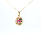 1.46ct LAB Ruby and LAB Diamond Cluster Pendant in 9ct Yellow Gold with Chain