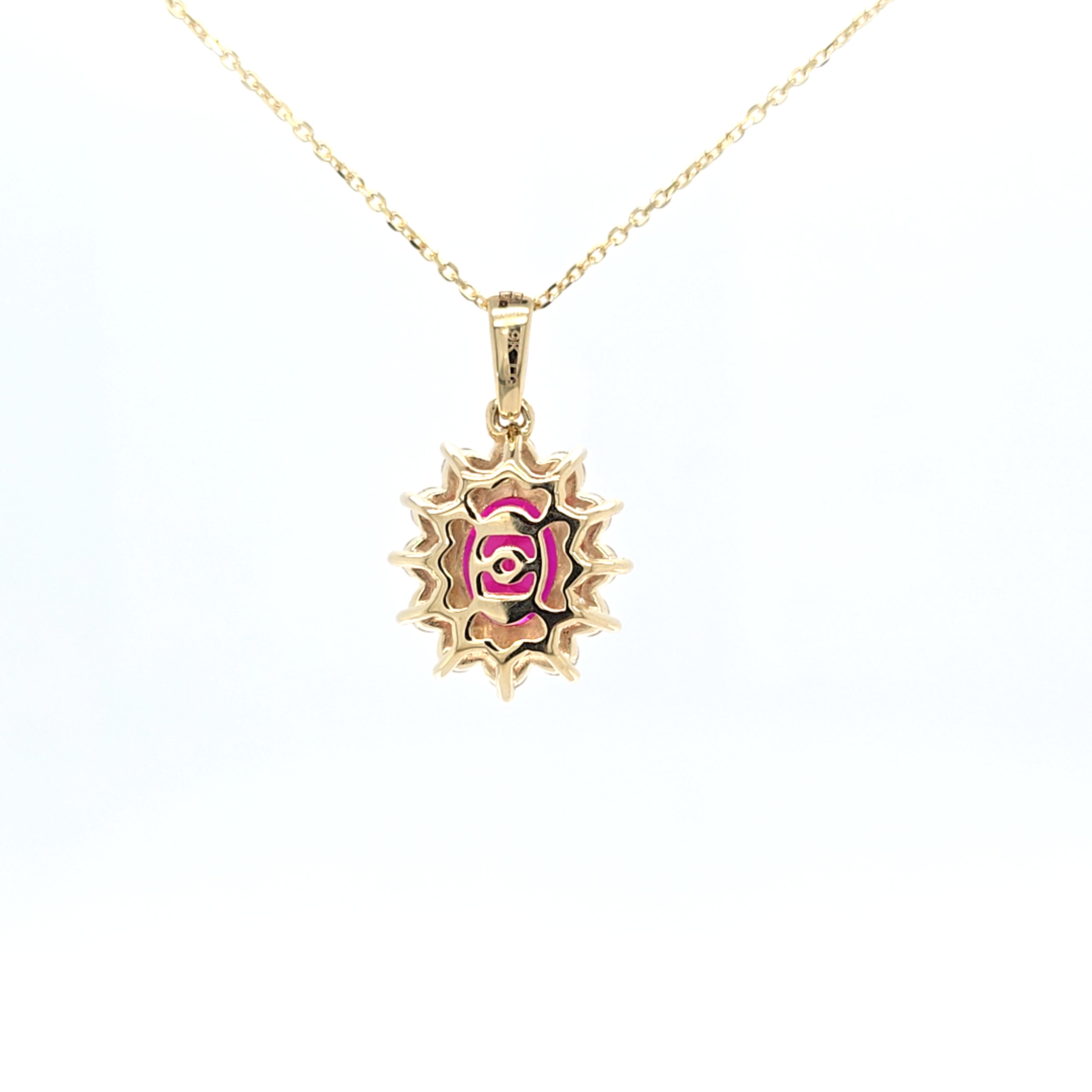1.46ct LAB Ruby and LAB Diamond Cluster Pendant in 9ct Yellow Gold with Chain - Montpellier Jewellers