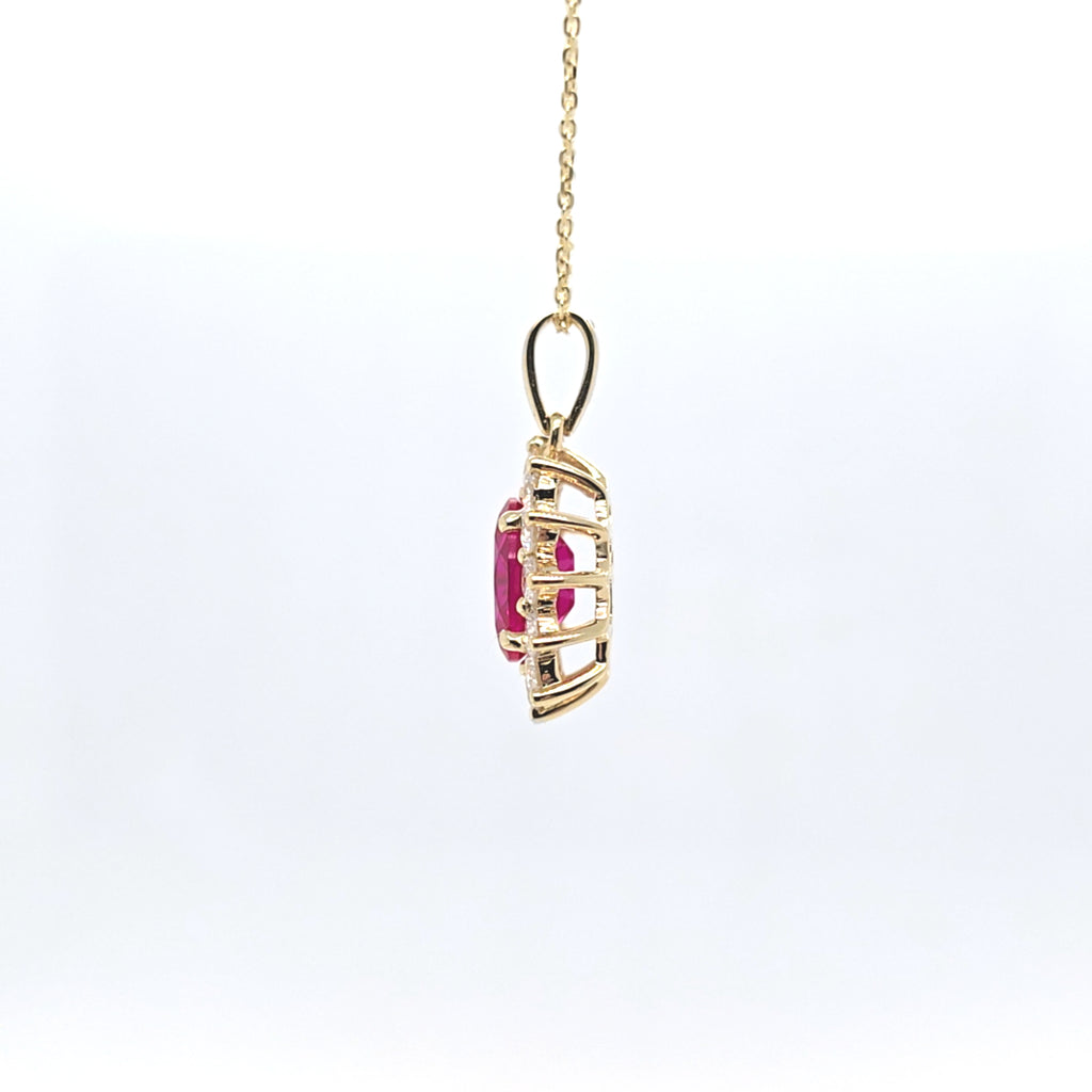 1.46ct LAB Ruby and LAB Diamond Cluster Pendant in 9ct Yellow Gold with Chain