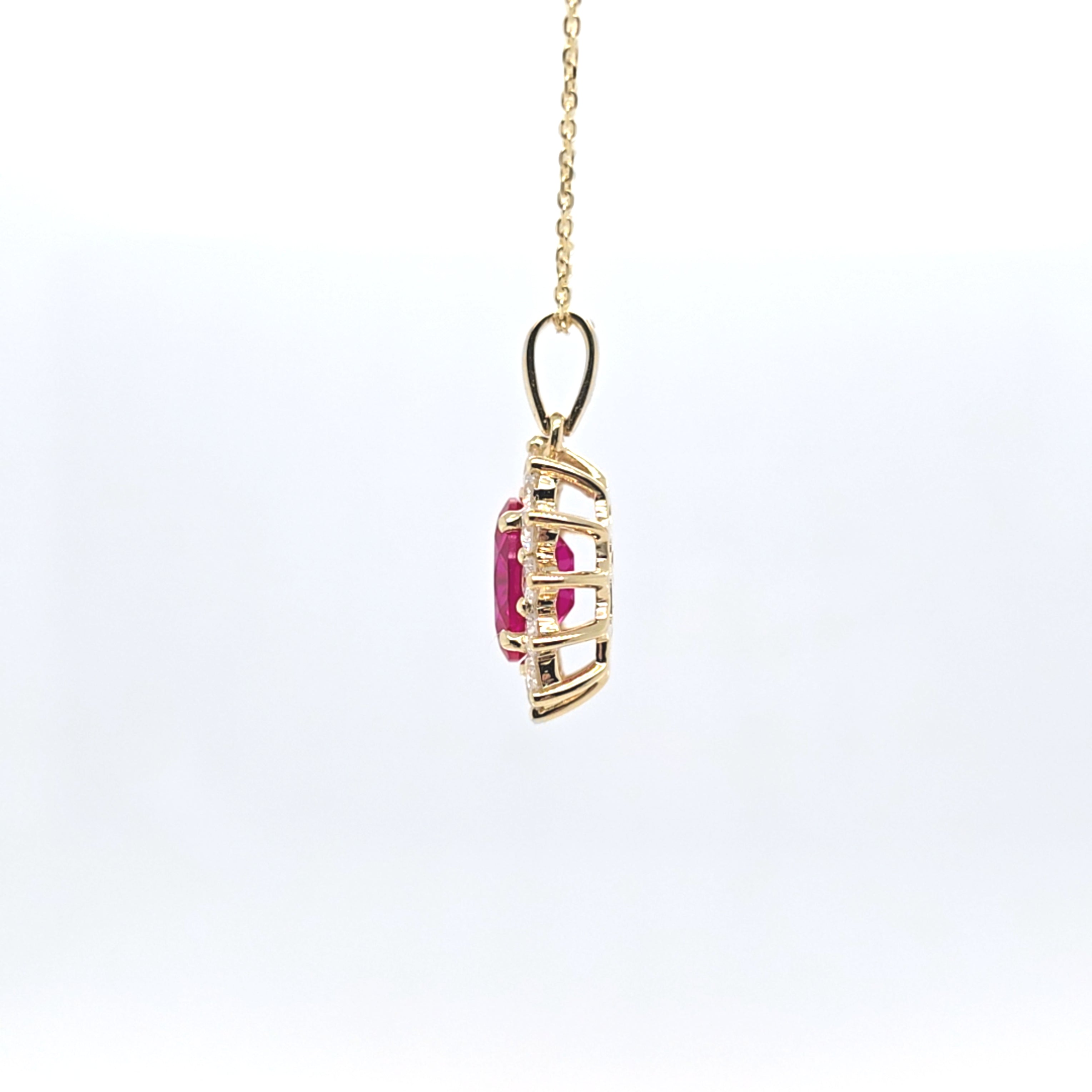 1.46ct LAB Ruby and LAB Diamond Cluster Pendant in 9ct Yellow Gold with Chain - Montpellier Jewellers
