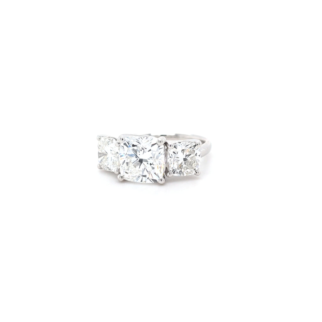 5.50ct F/VS1 Square Cushion Cut LAB Diamond Solitaire 3 Stone Ring Set in White Gold