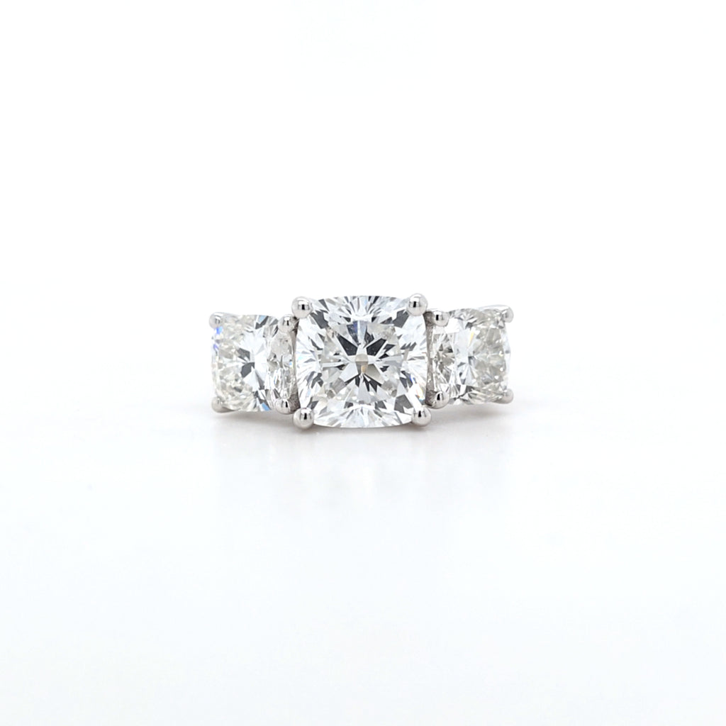 5.50ct F/VS1 Square Cushion Cut LAB Diamond Solitaire 3 Stone Ring Set in White Gold