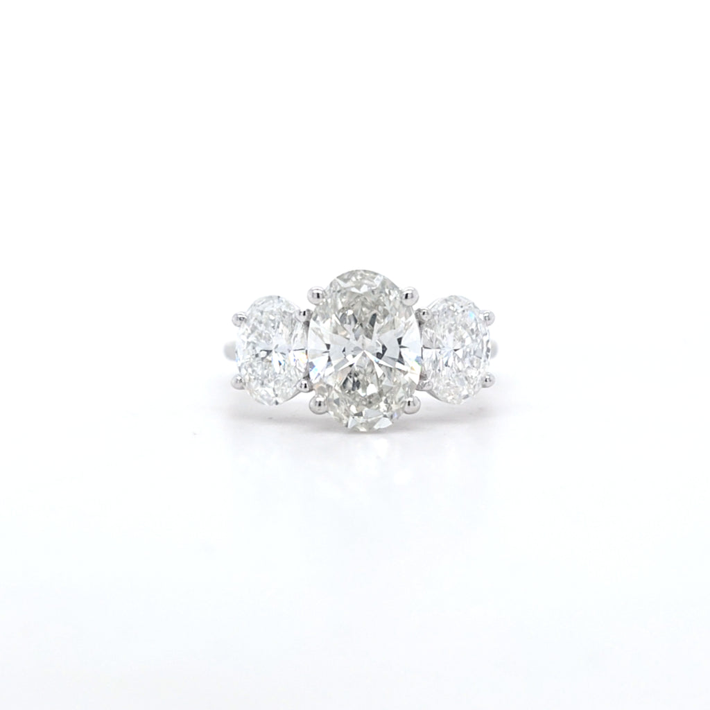 3.53ct F/VS1 Oval Brilliant Cut LAB Diamond 3 Stone Ring Set in White Gold