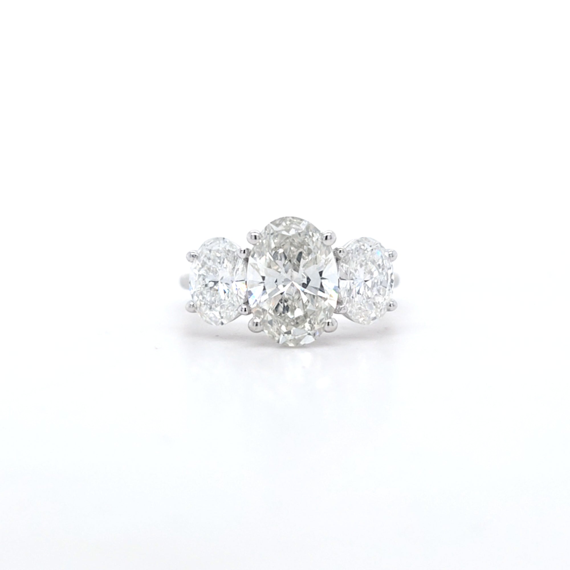 3.53ct F/VS1 Oval Brilliant Cut LAB Diamond 3 Stone Ring Set in White Gold