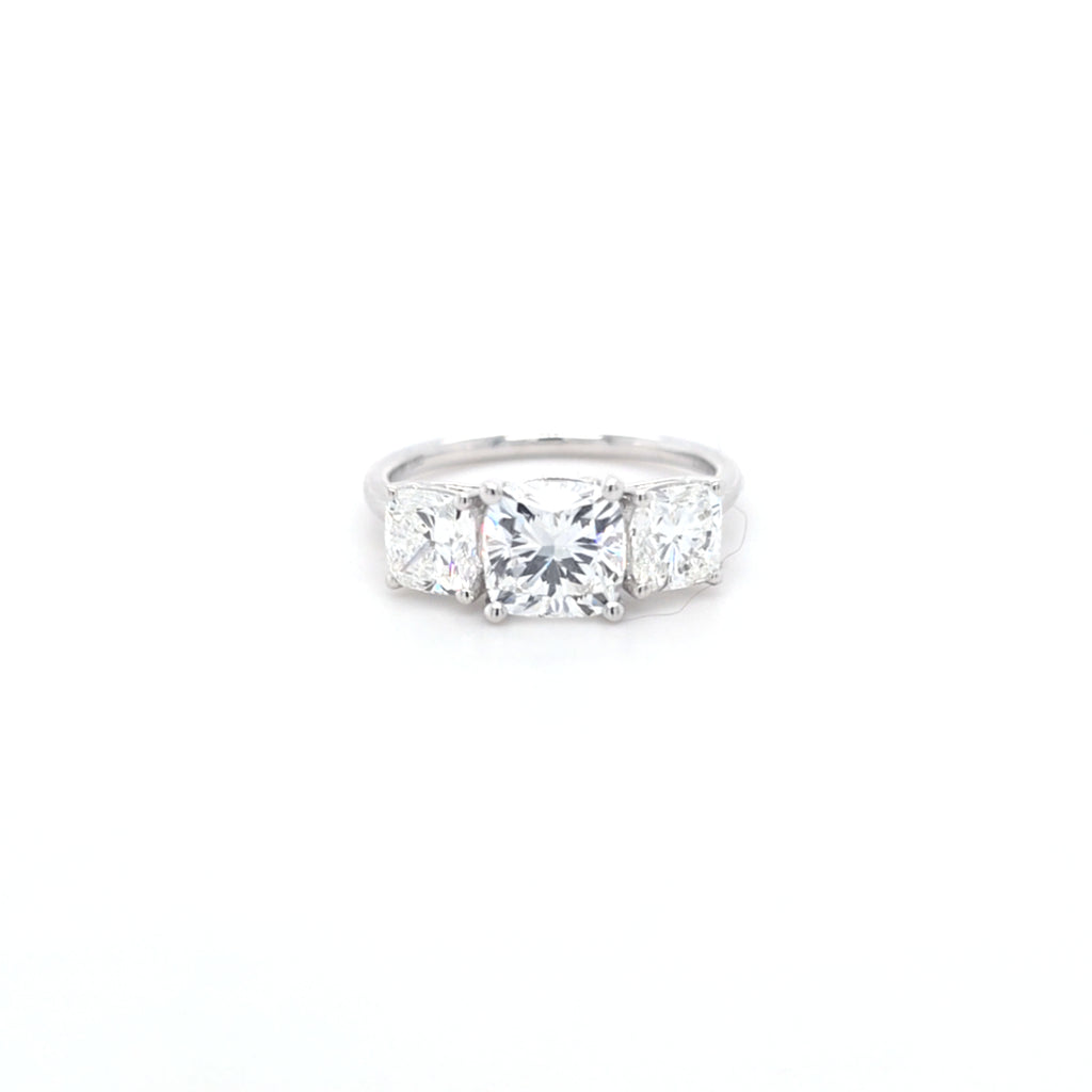 2.93ct F/VS1 Square Cushion Cut LAB Diamond 3 Stone Ring Set in White Gold