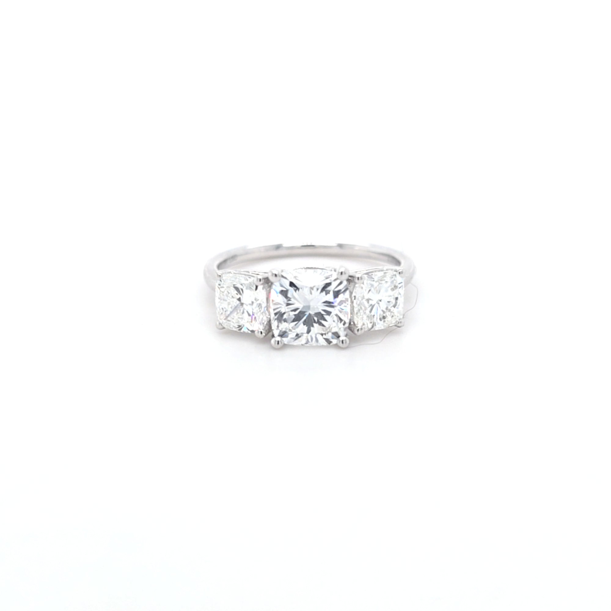 2.93ct F/VS1 Square Cushion Cut LAB Diamond 3 Stone Ring Set in White Gold