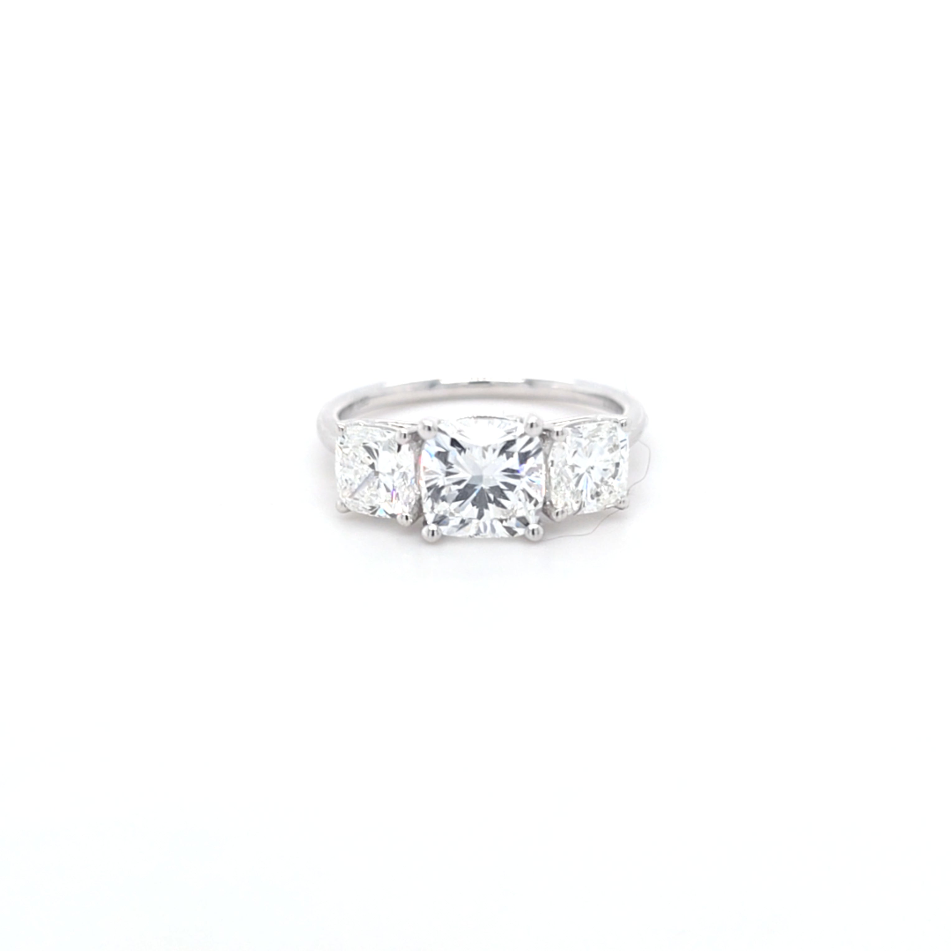 2.93ct F/VS1 Square Cushion Cut LAB Diamond 3 Stone Ring Set in White Gold - Montpellier Jewellers