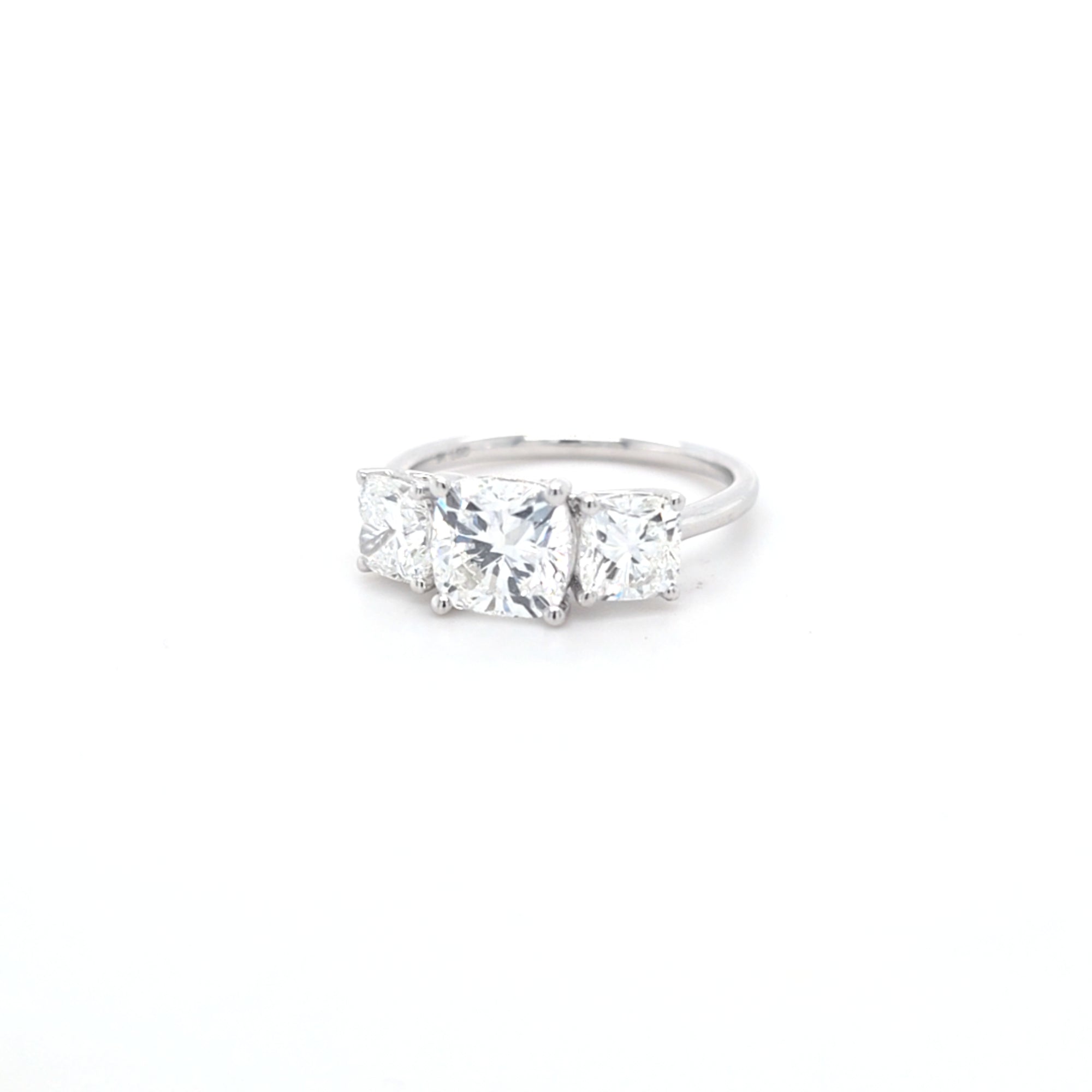 2.93ct F/VS1 Square Cushion Cut LAB Diamond 3 Stone Ring Set in White Gold