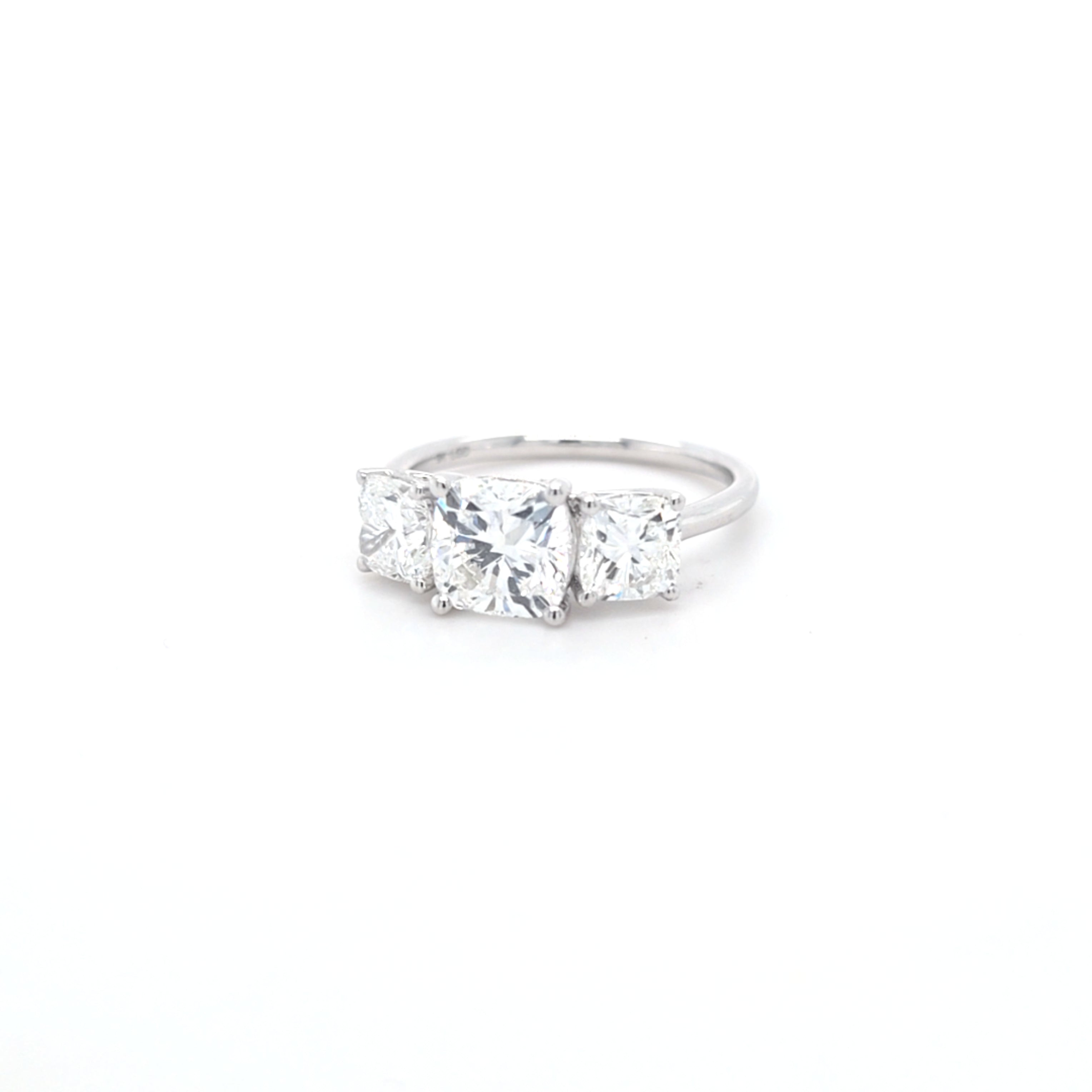 2.93ct F/VS1 Square Cushion Cut LAB Diamond 3 Stone Ring Set in White Gold - Montpellier Jewellers