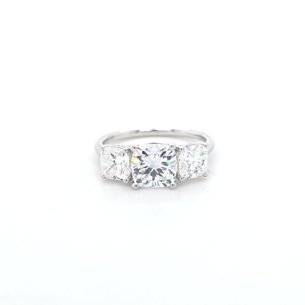2.93ct F/VS1 Square Cushion Cut LAB Diamond 3 Stone Ring Set in White Gold