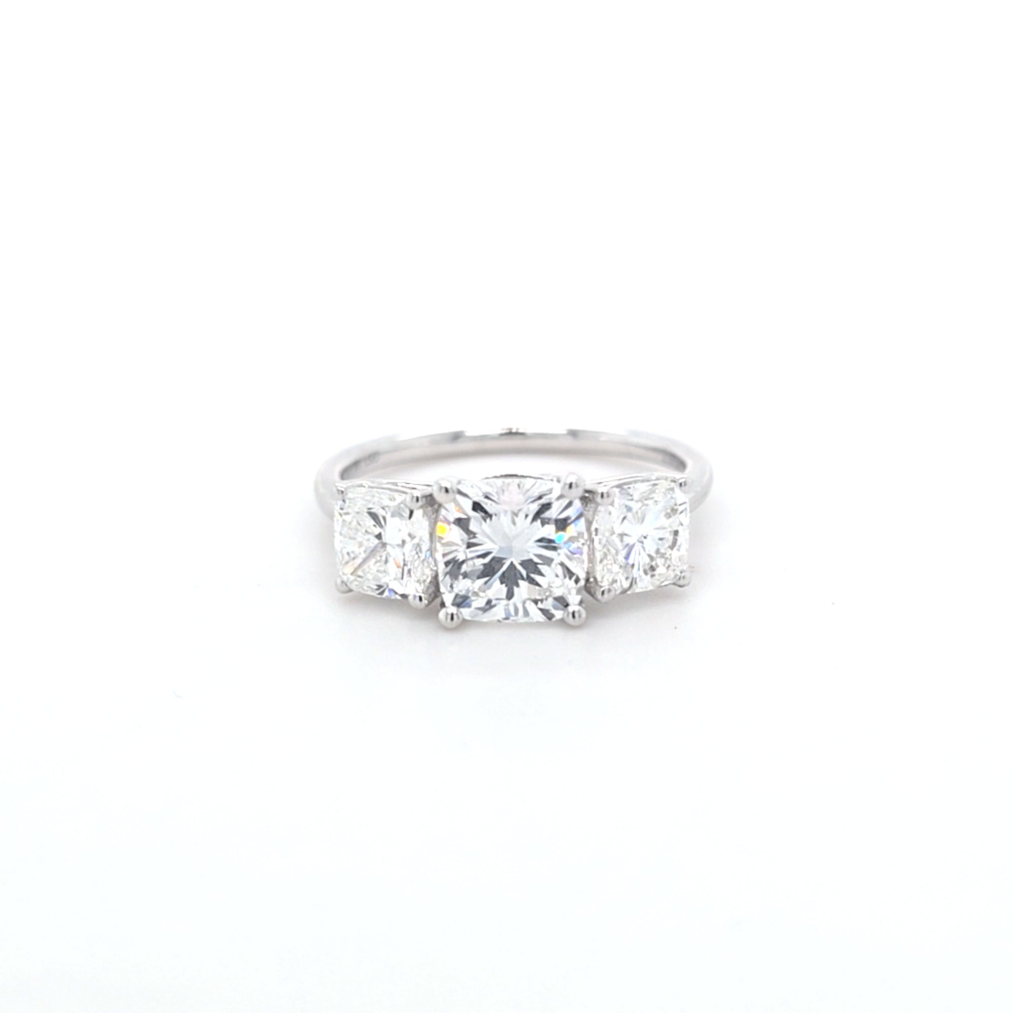 2.93ct F/VS1 Square Cushion Cut LAB Diamond 3 Stone Ring Set in White Gold