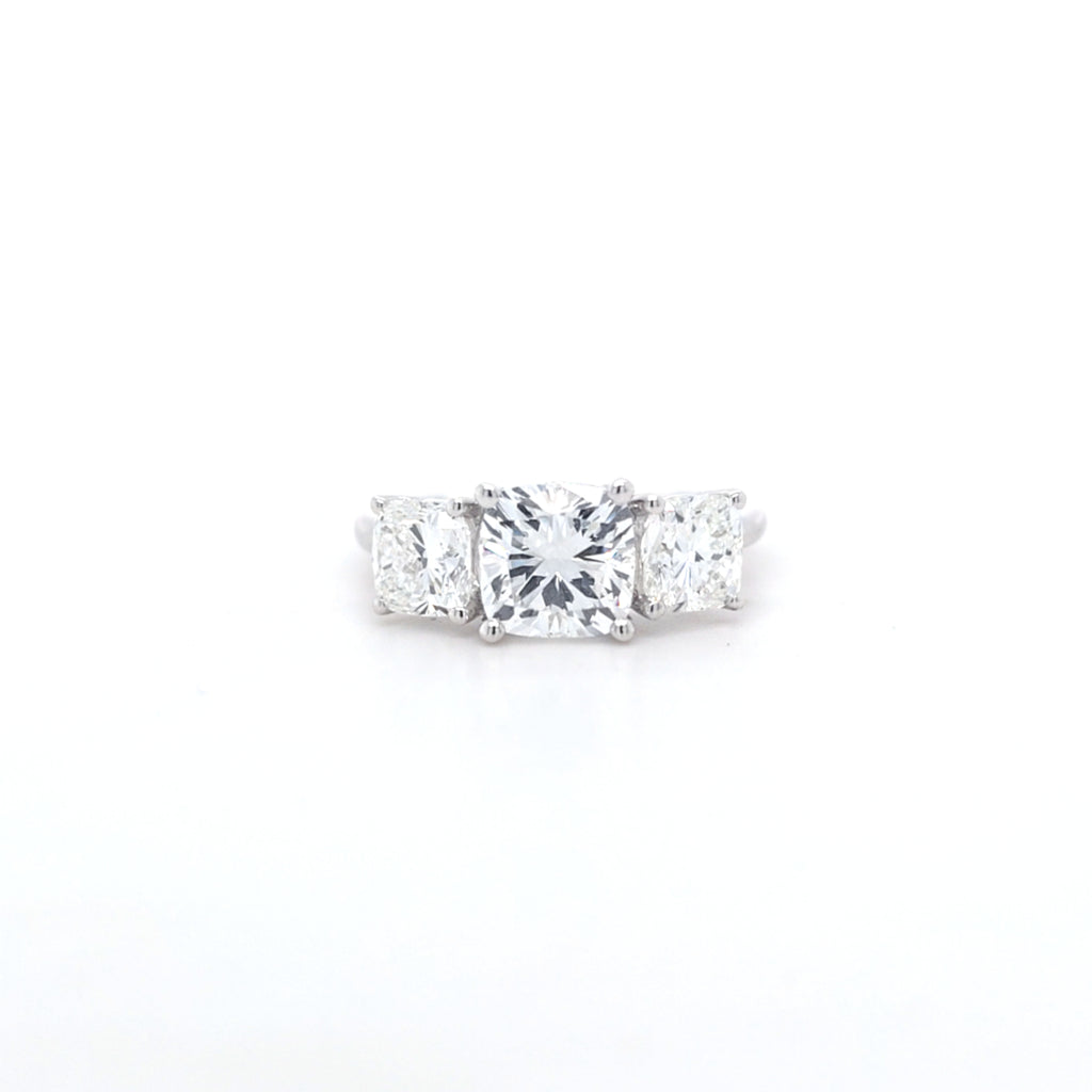 2.93ct F/VS1 Square Cushion Cut LAB Diamond 3 Stone Ring Set in White Gold