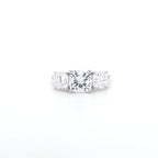 2.93ct F/VS1 Square Cushion Cut LAB Diamond 3 Stone Ring Set in White Gold