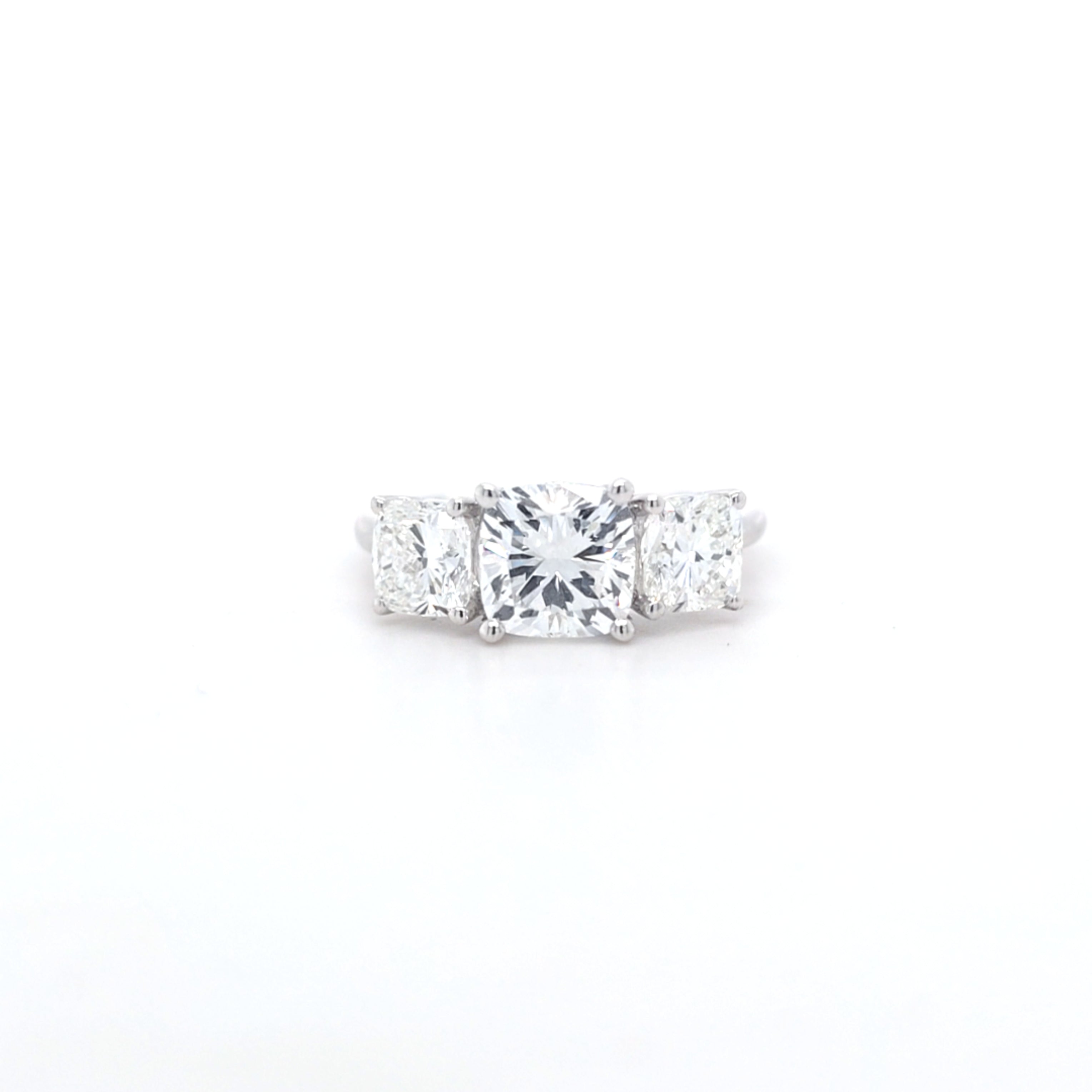 2.93ct F/VS1 Square Cushion Cut LAB Diamond 3 Stone Ring Set in White Gold - Montpellier Jewellers