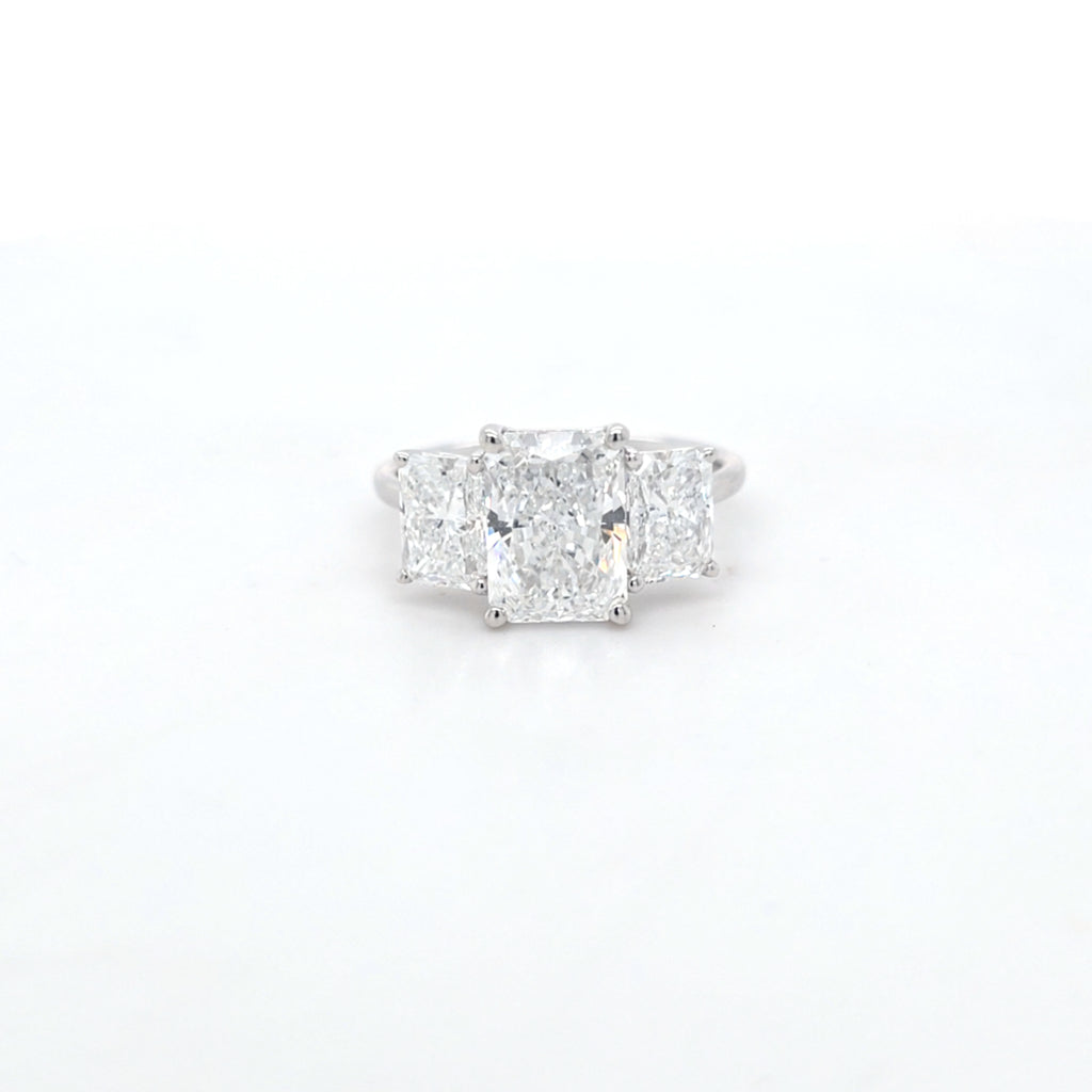 3.59ct D/VS1 Radiant Cut LAB Diamond 3 Stone Ring Set in White Gold