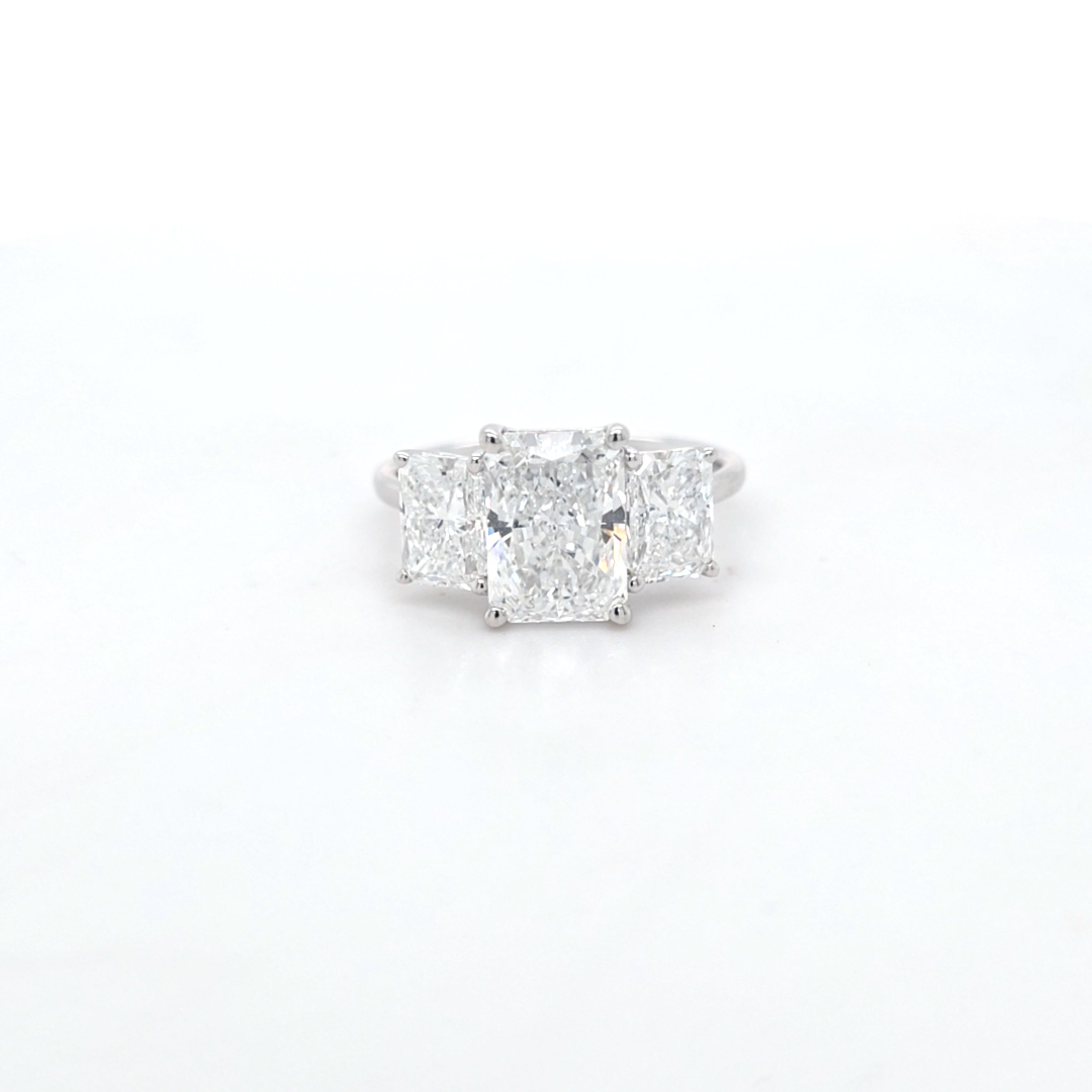 3.59ct D/VS1 Radiant Cut LAB Diamond 3 Stone Ring Set in White Gold - Montpellier Jewellers
