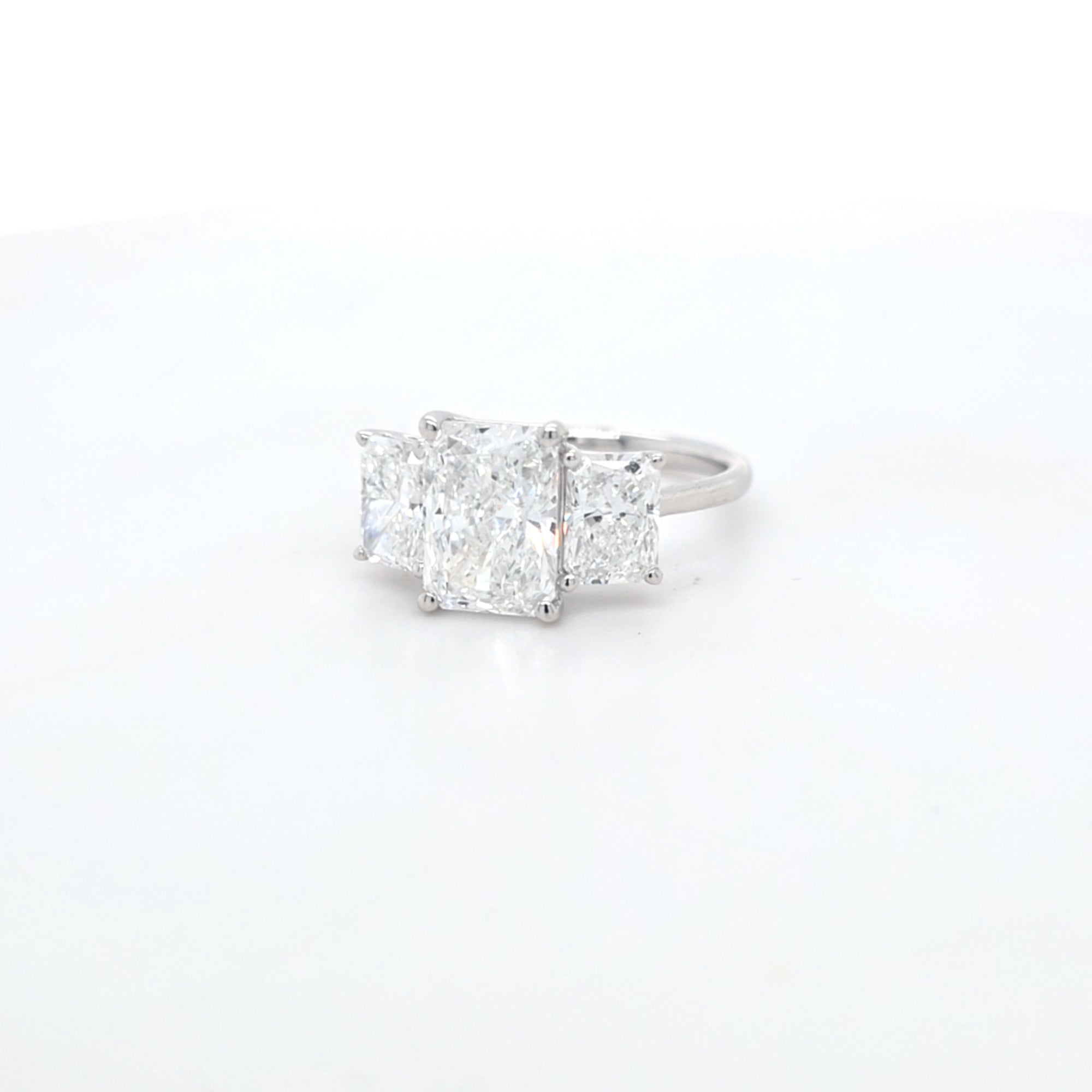 3.59ct D/VS1 Radiant Cut LAB Diamond 3 Stone Ring Set in White Gold