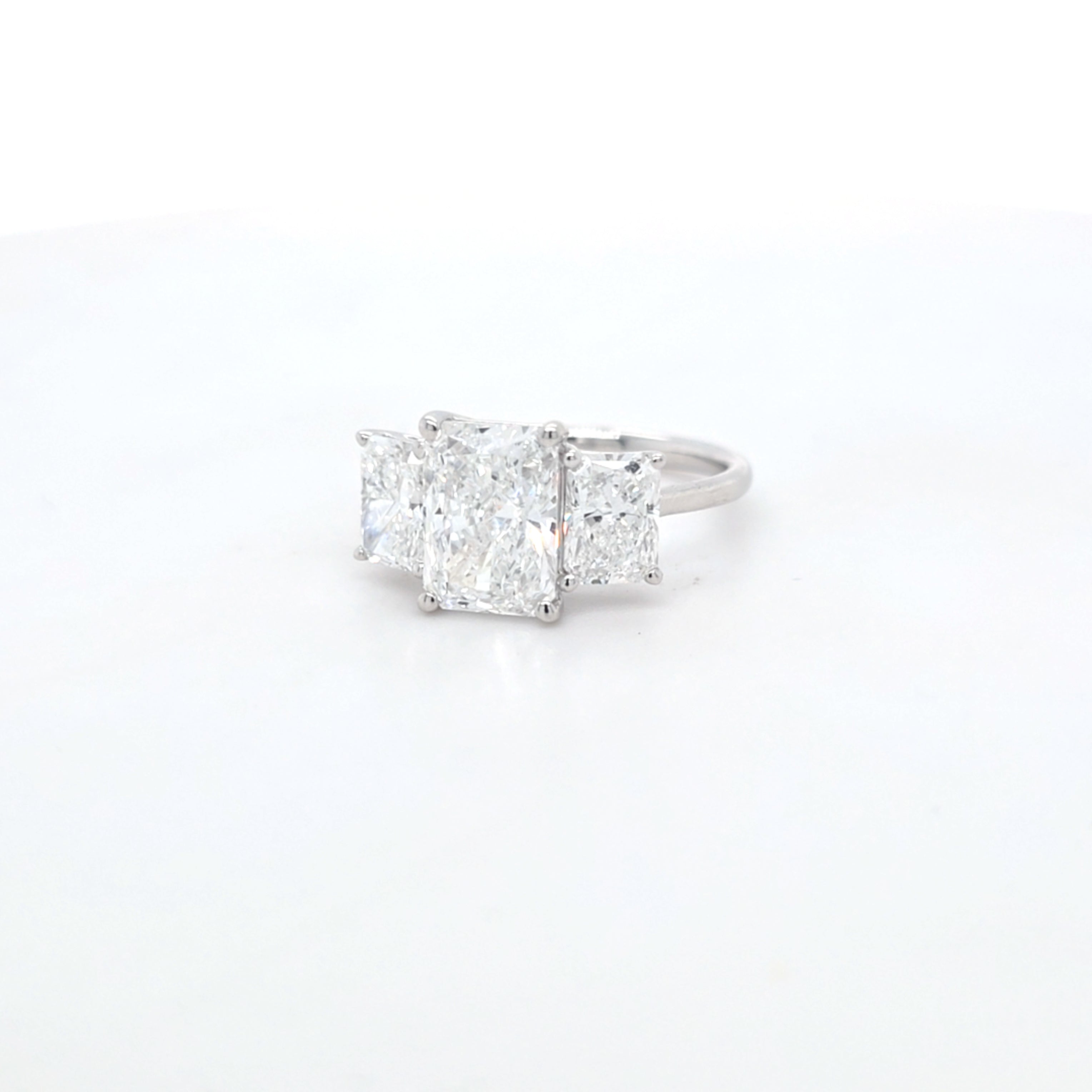 3.59ct D/VS1 Radiant Cut LAB Diamond 3 Stone Ring Set in White Gold - Montpellier Jewellers