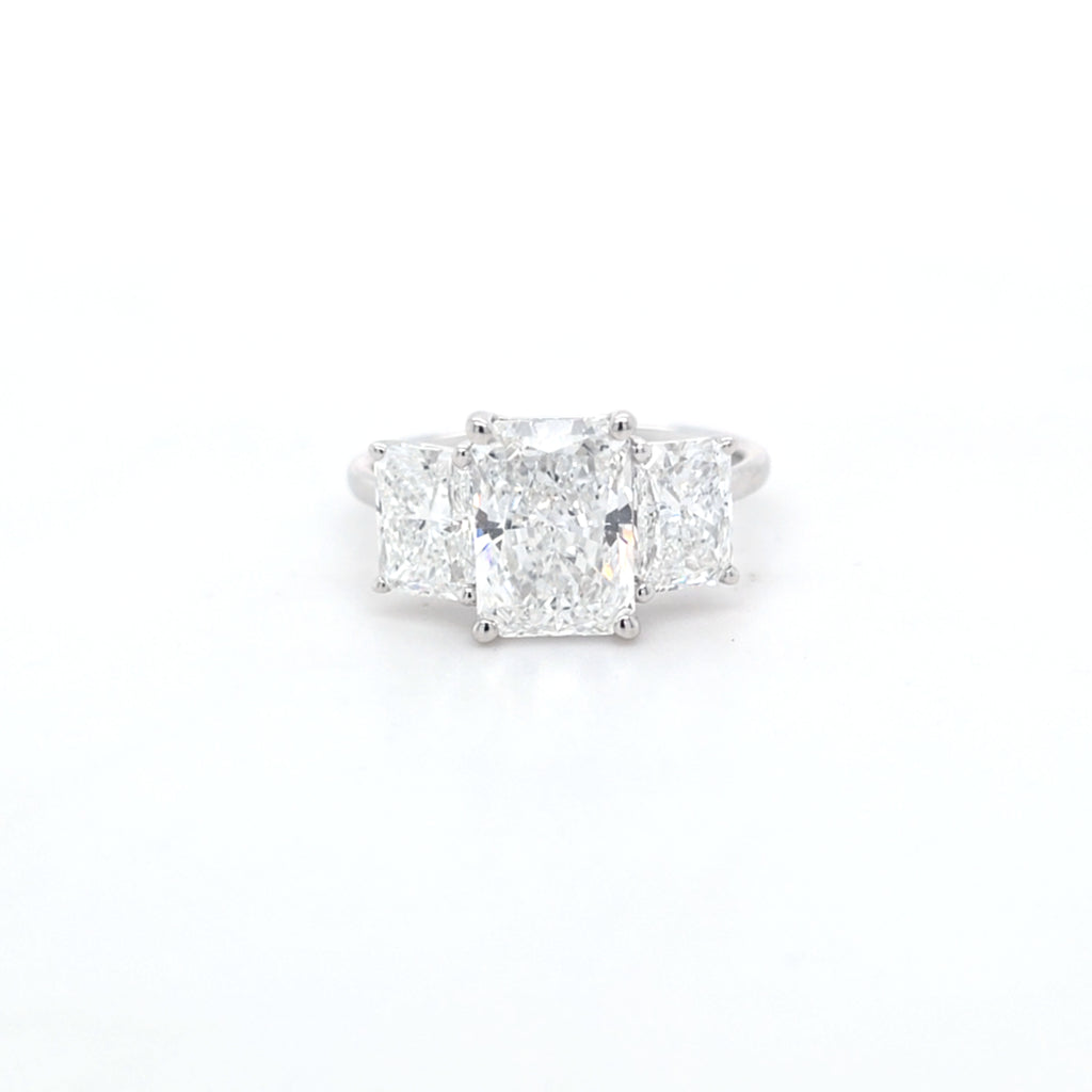 3.59ct D/VS1 Radiant Cut LAB Diamond 3 Stone Ring Set in White Gold