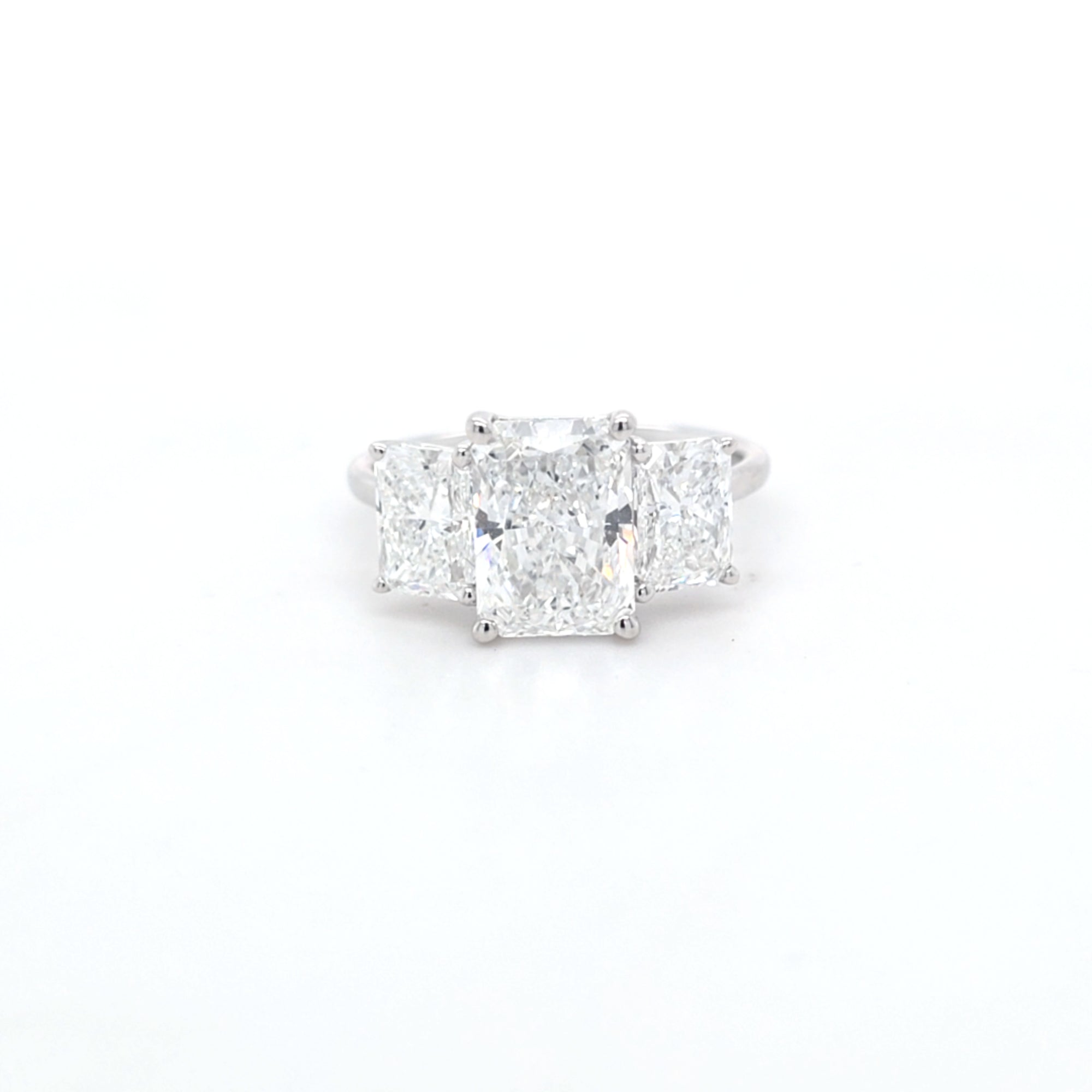 3.59ct D/VS1 Radiant Cut LAB Diamond 3 Stone Ring Set in White Gold