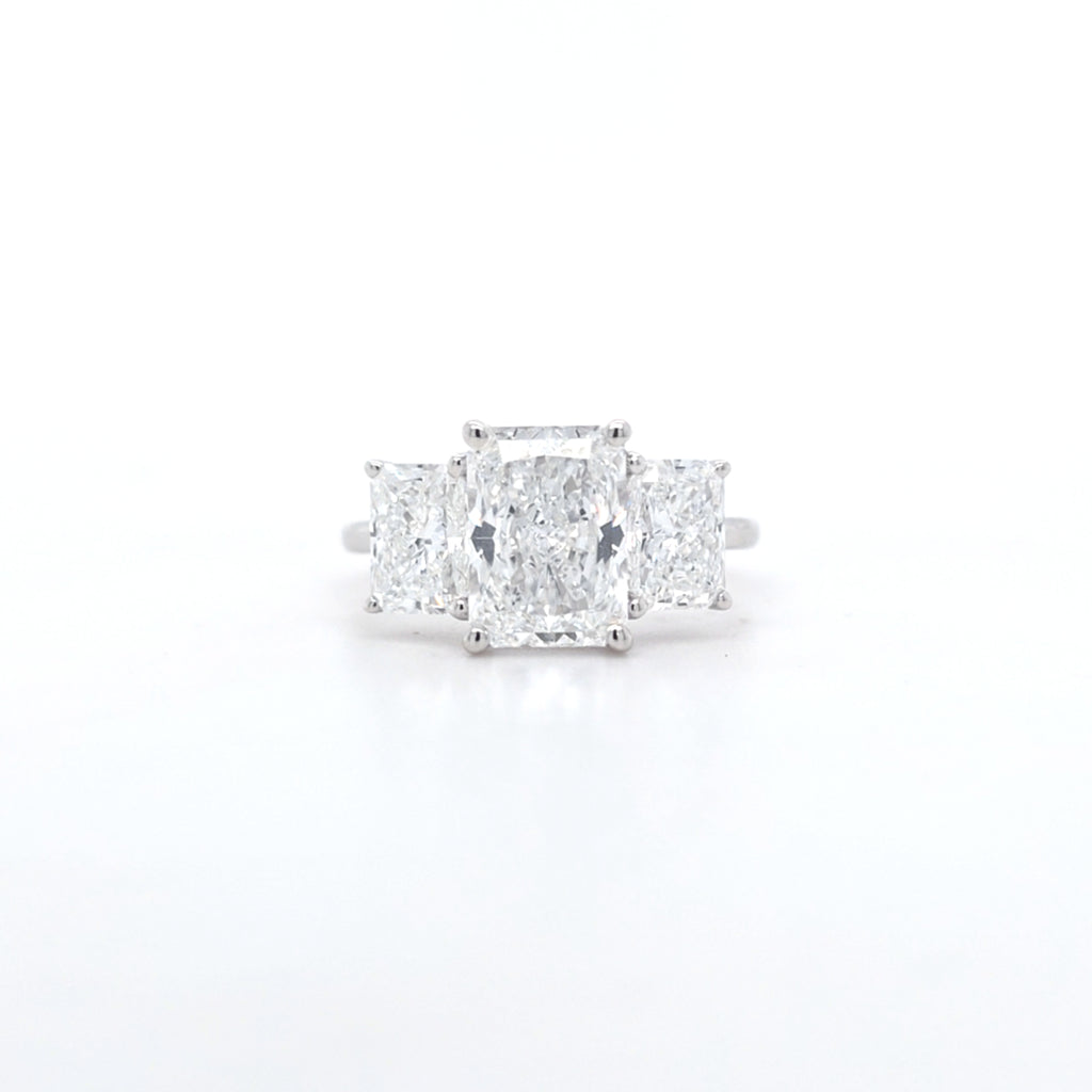 3.59ct D/VS1 Radiant Cut LAB Diamond 3 Stone Ring Set in White Gold