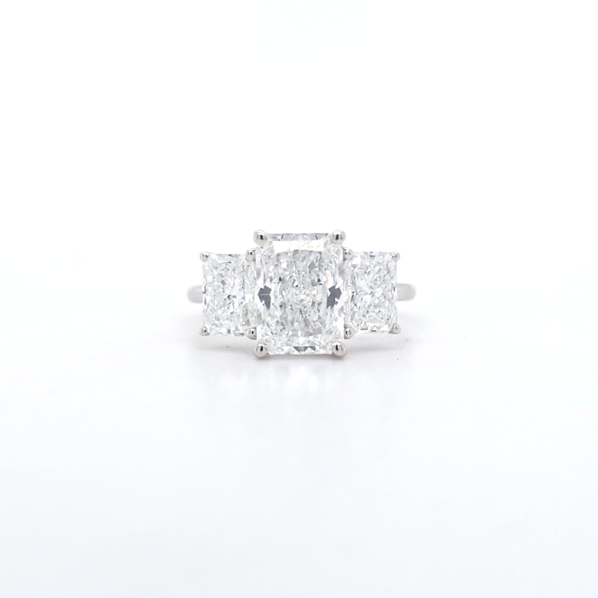 3.59ct D/VS1 Radiant Cut LAB Diamond 3 Stone Ring Set in White Gold