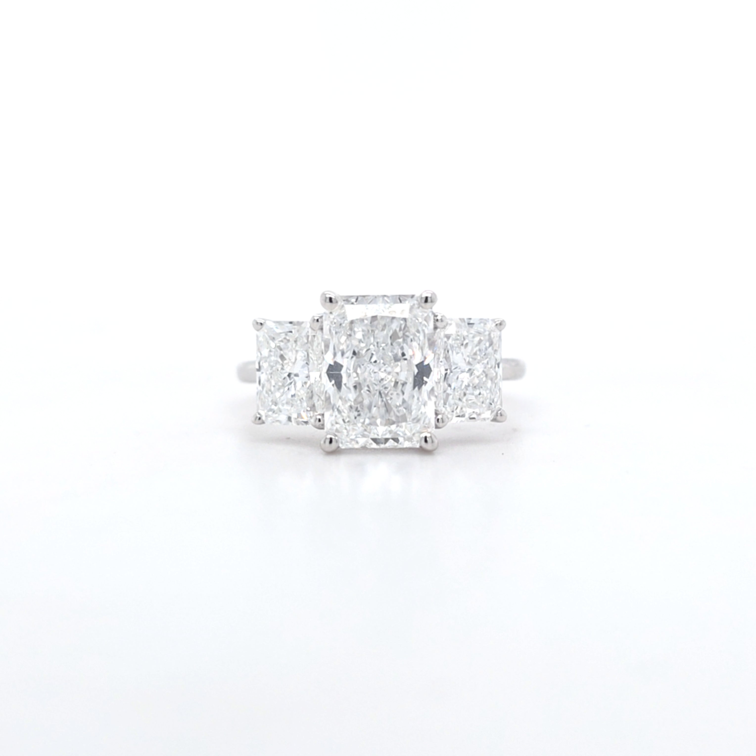 3.59ct D/VS1 Radiant Cut LAB Diamond 3 Stone Ring Set in White Gold - Montpellier Jewellers